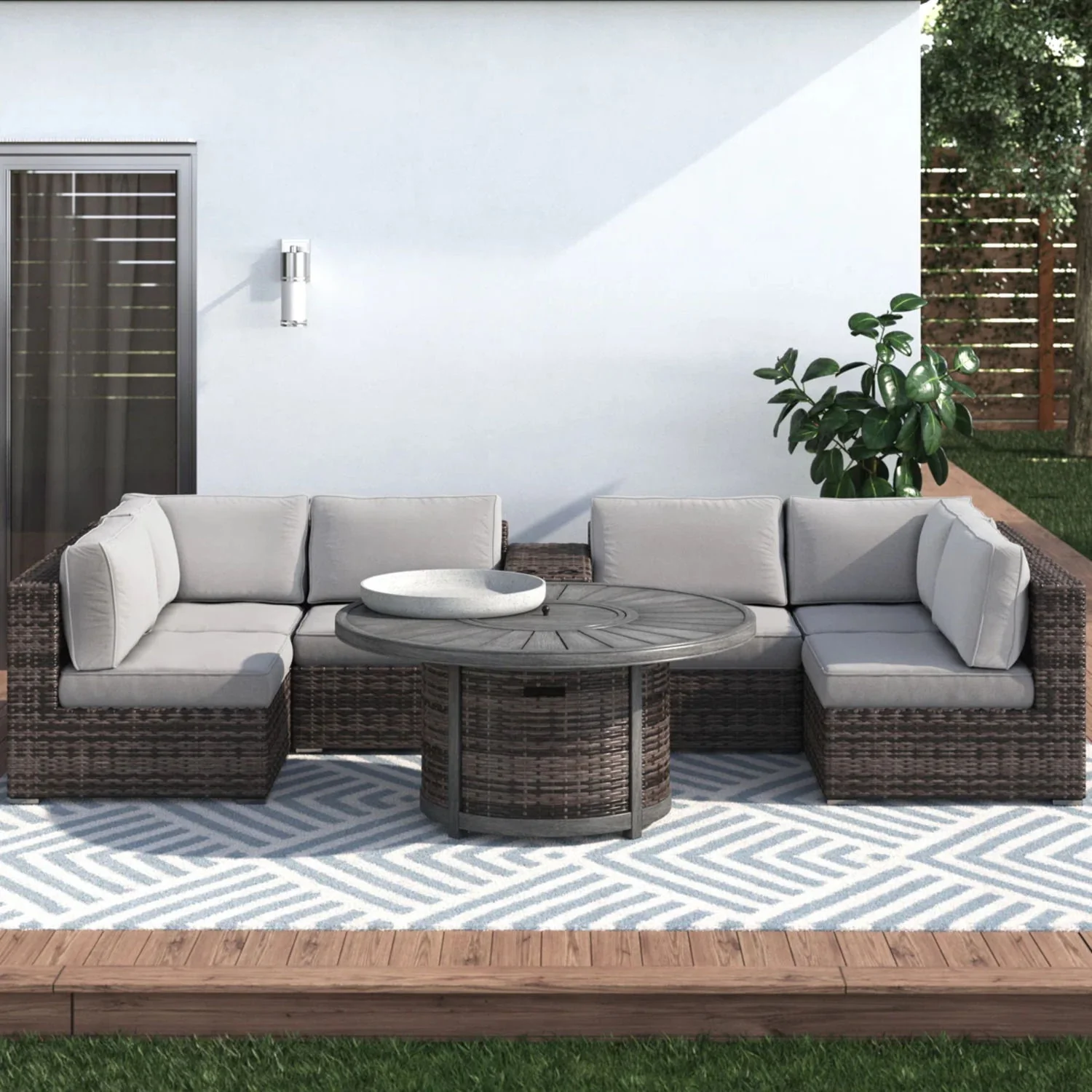 All Weather 4 Person Patio Sofa Set With Fire Pit And Side Table Rustproof - Brown - Image 2