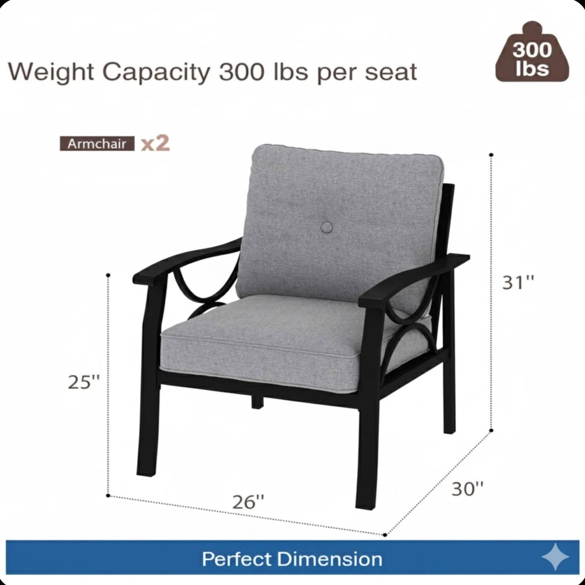 All-Weather Armchairs With Cushions, Modern Sculptural Design (Set of 2) - Image 13