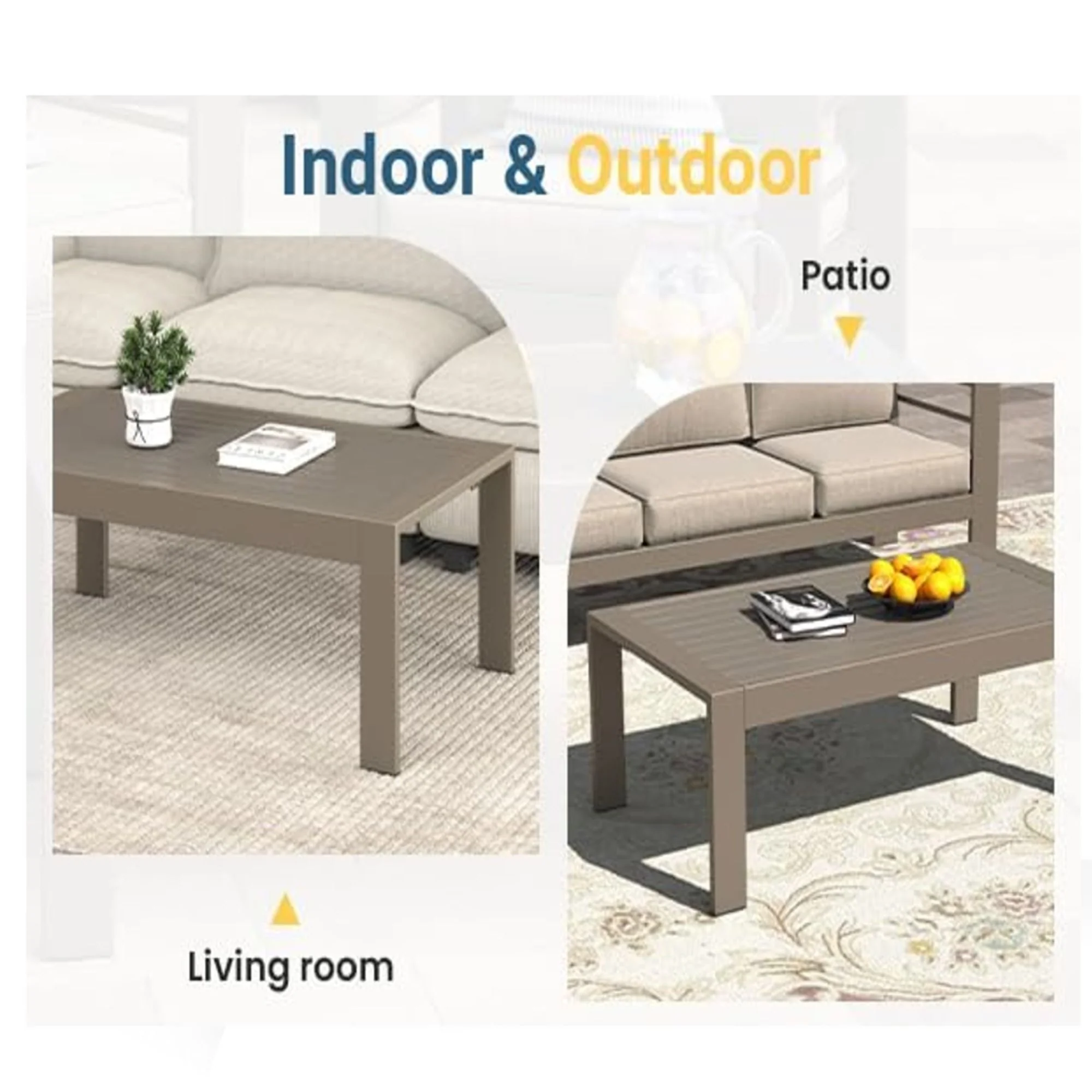 All-Weather Outdoor Coffee Table With Wood-Look Top - Image 16