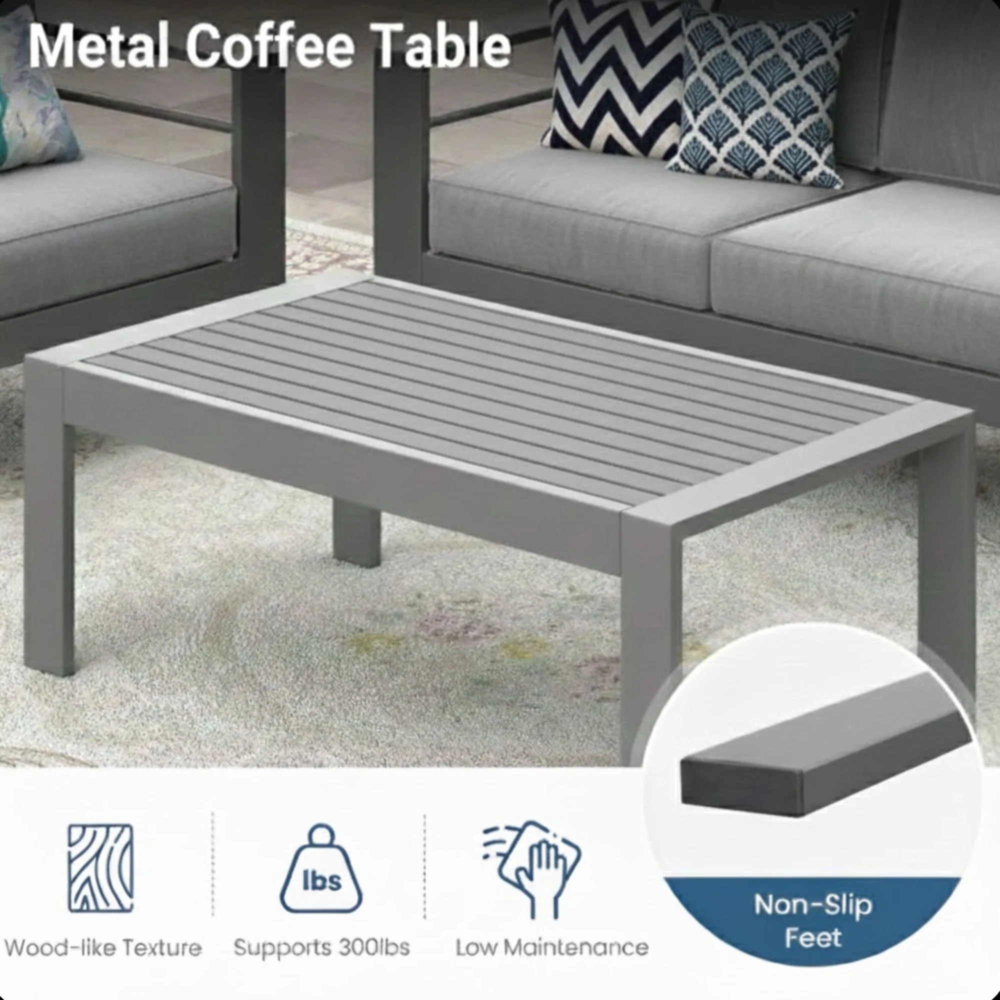 All-Weather Outdoor Coffee Table With Wood-Look Top - Image 18