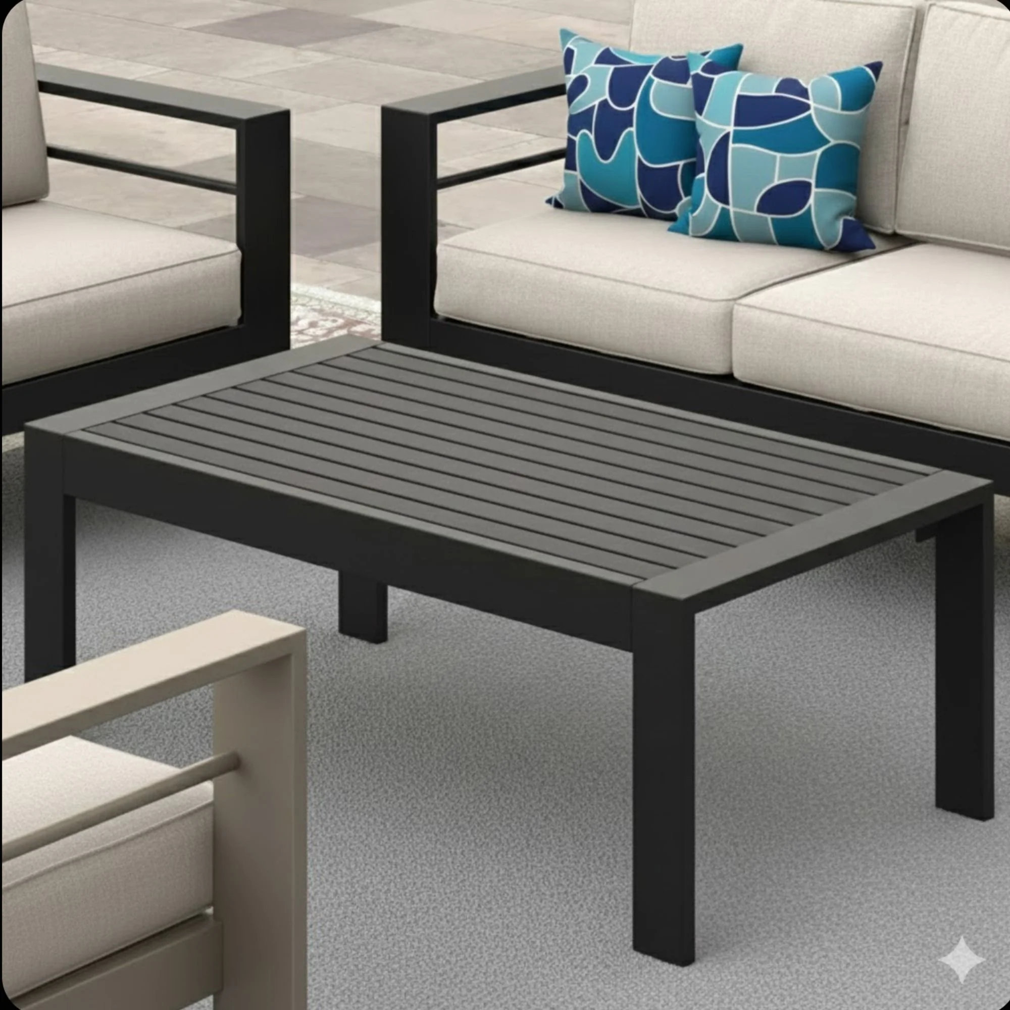 All-Weather Outdoor Coffee Table With Wood-Look Top - Image 4