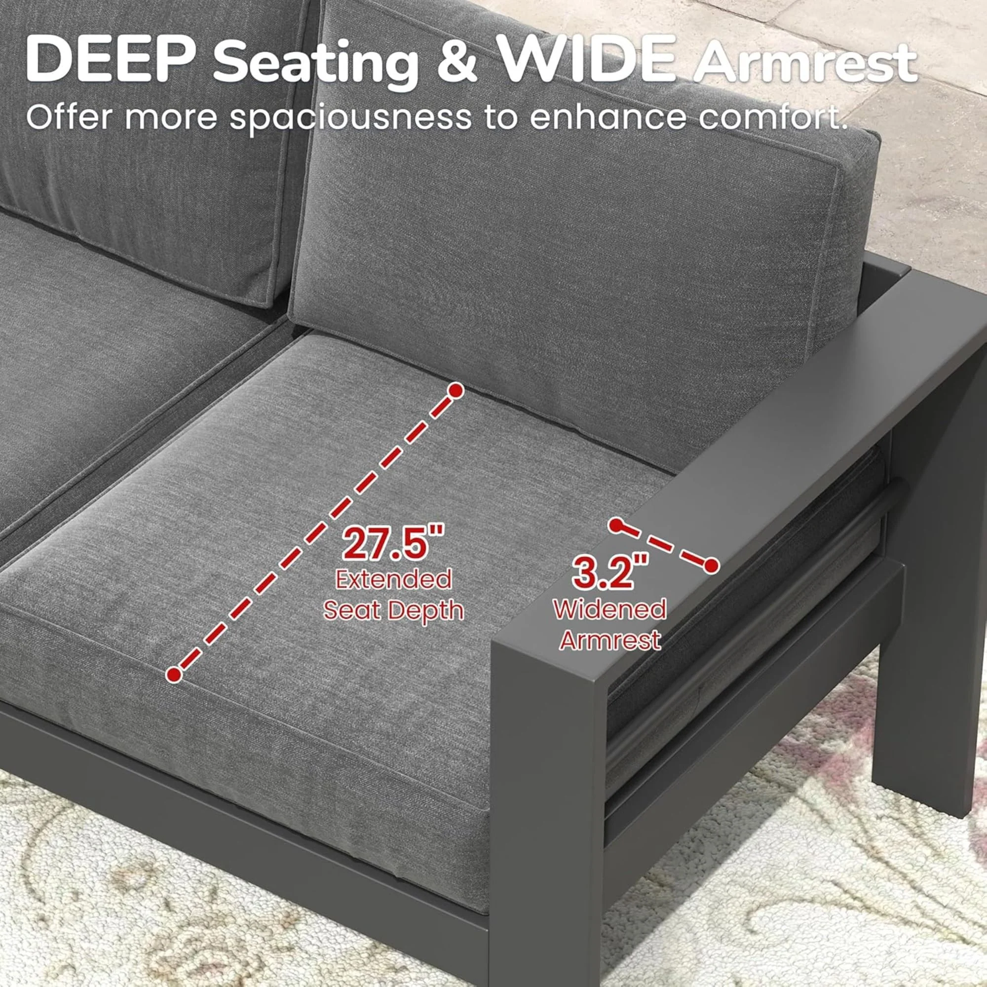 All-Weather Patio Sofa With Cushions, 3 Seat Outdoor Couch - Image 18