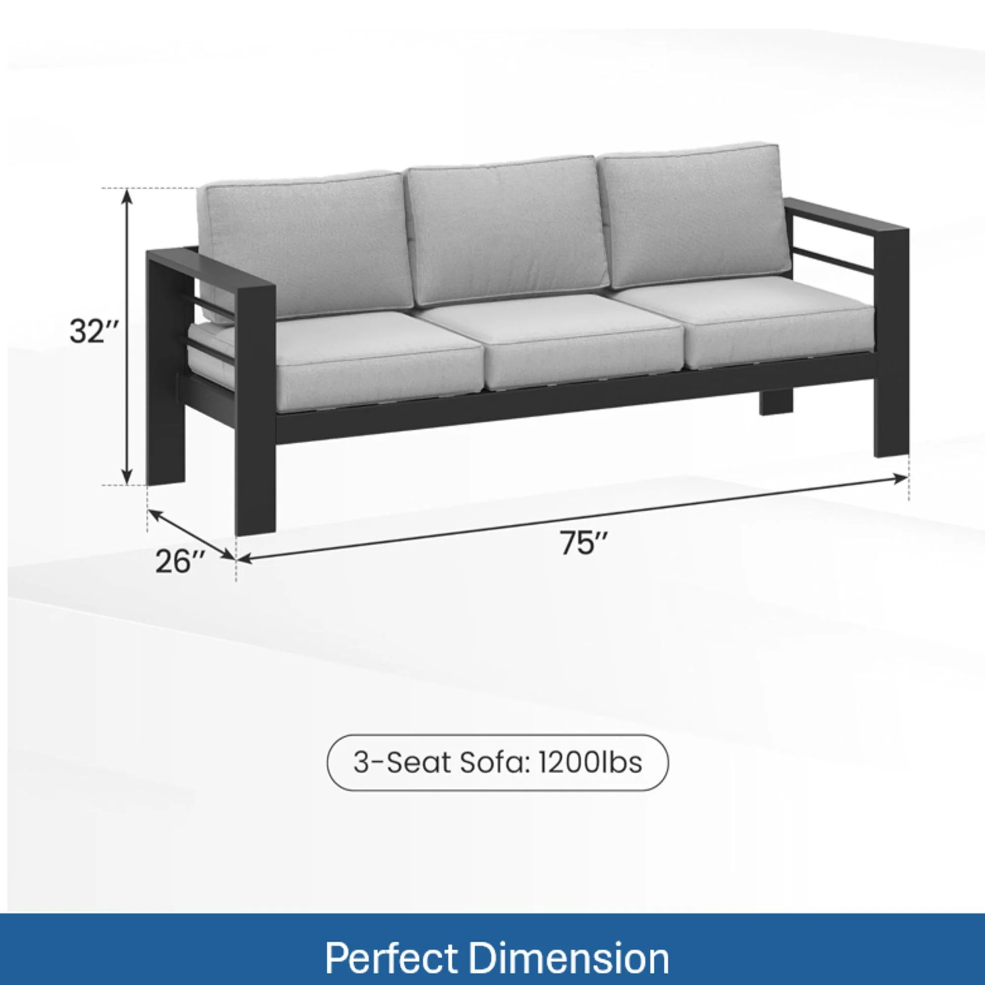 All-Weather Patio Sofa With Cushions, 3 Seat Outdoor Couch - Image 25