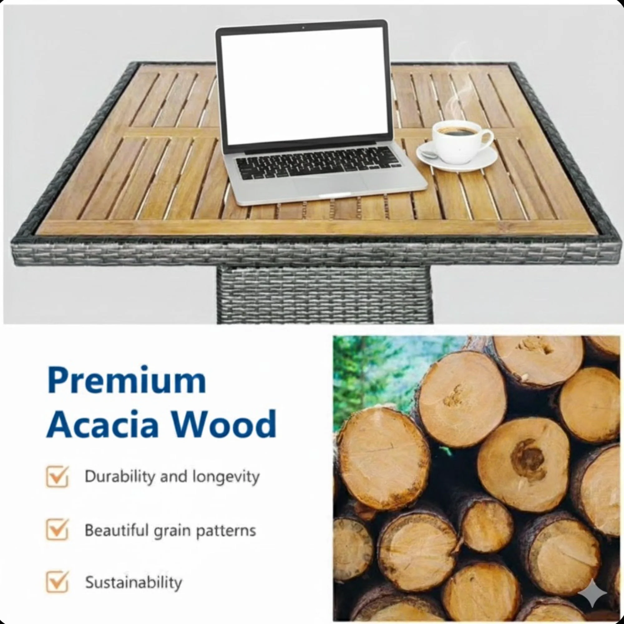 All-Weather Square Rattan Patio Dining Table - Image 15