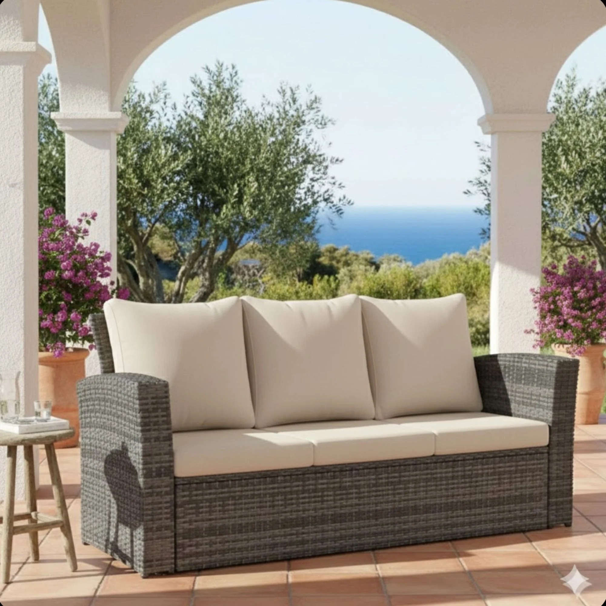 All-Weather Wicker 3 Seat Patio Sofa With Thick Cushions - Image 35