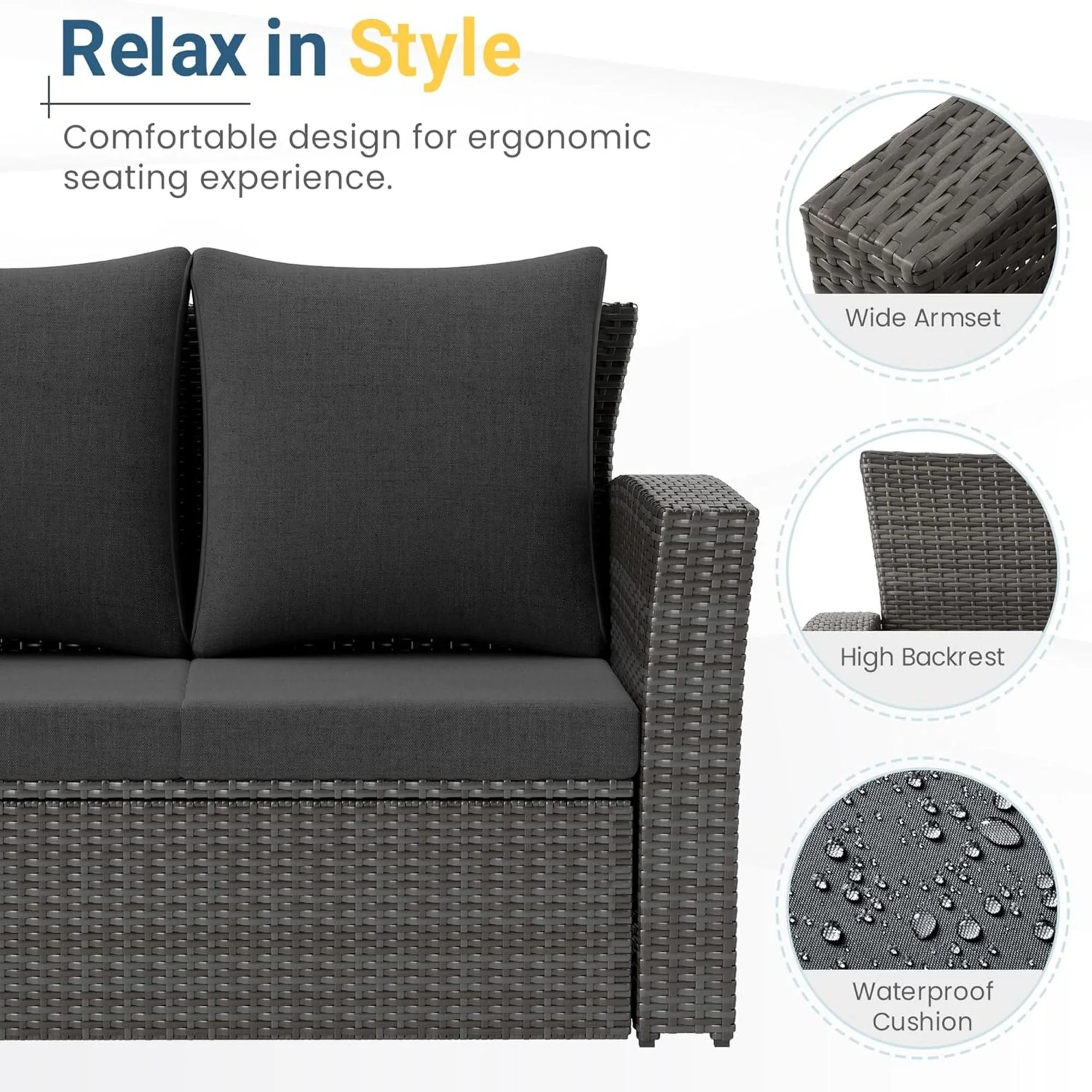 All-Weather Wicker 3 Seat Patio Sofa With Thick Cushions - Image 6