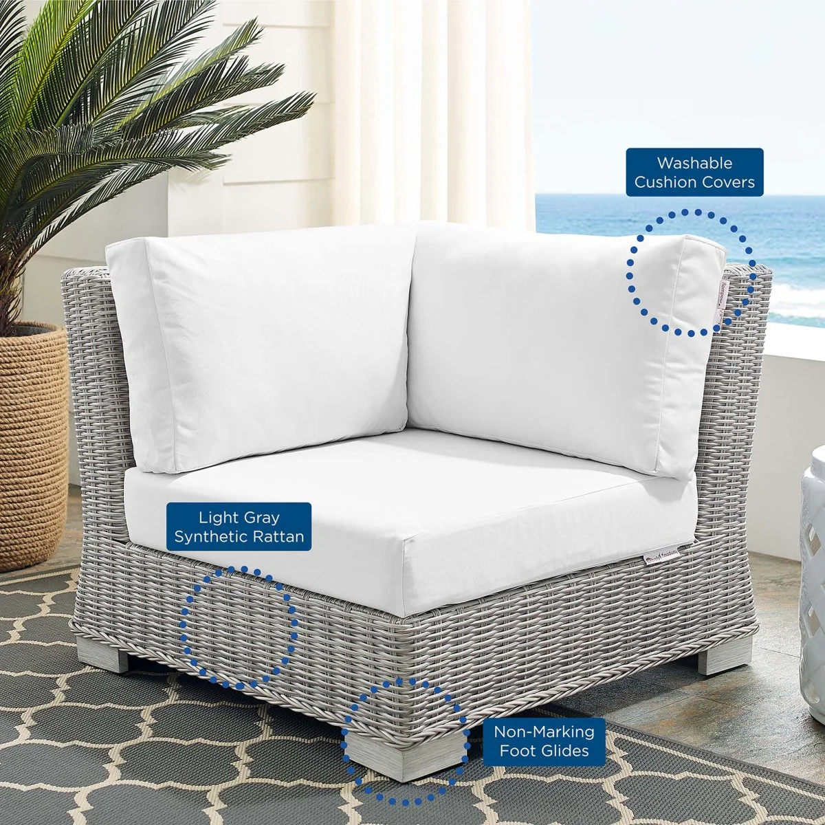 All-Weather Wicker Corner Outdoor Chair with Sunbrella Cushions for Patio Seating - Image 20