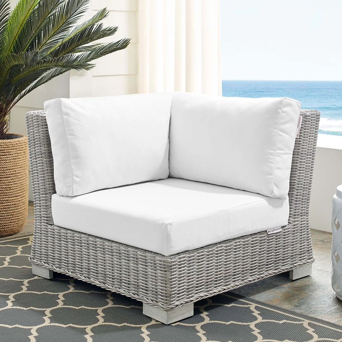 All-Weather Wicker Corner Outdoor Chair with Sunbrella Cushions for Patio Seating - Image 27