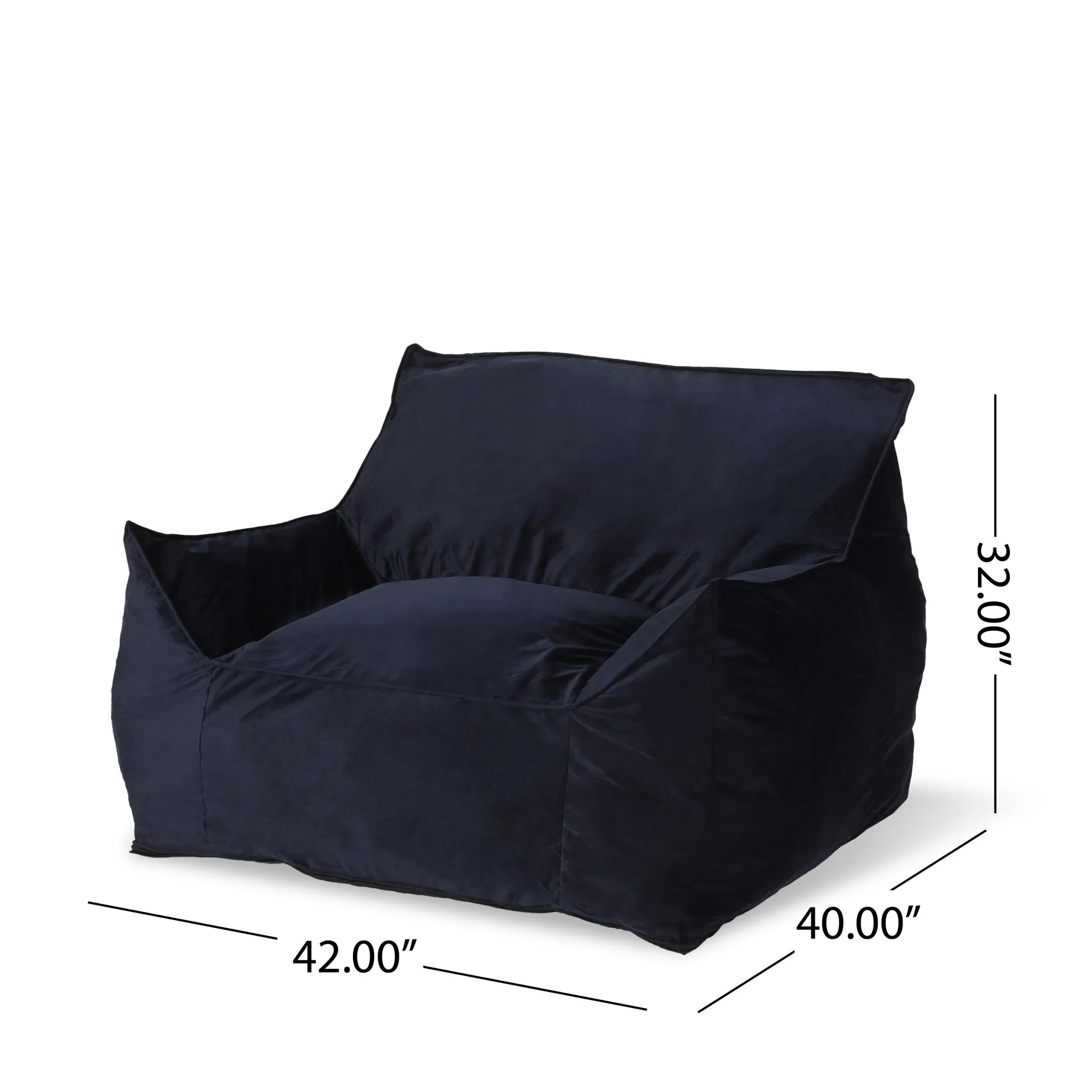 Allea - Velveteen Bean Bag Chair With Armrests - Midnight Blue - Image 3