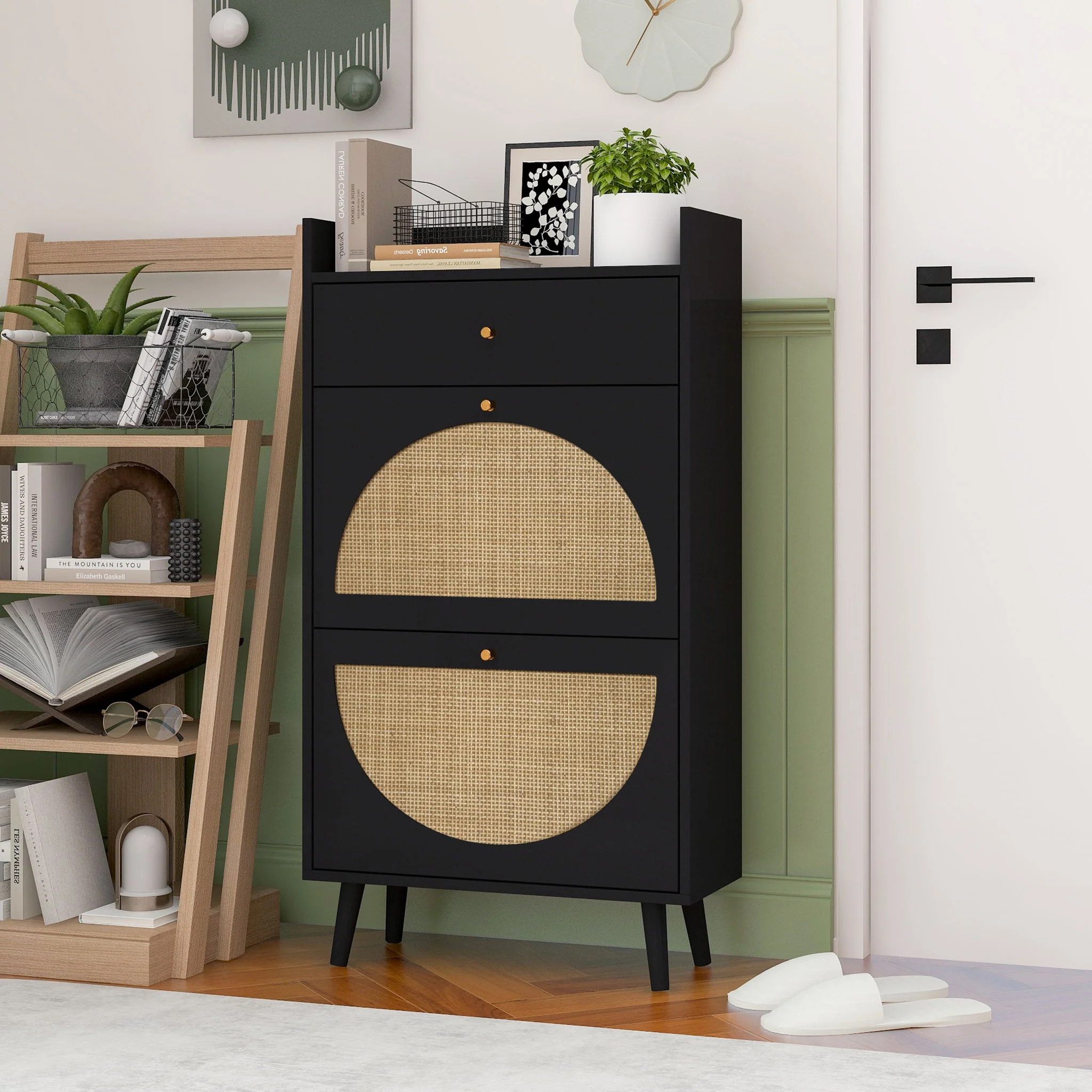 Allen - Rattan 2 Door 1 Drawer Cabinet Shoe Rack For Entrance - Image 6