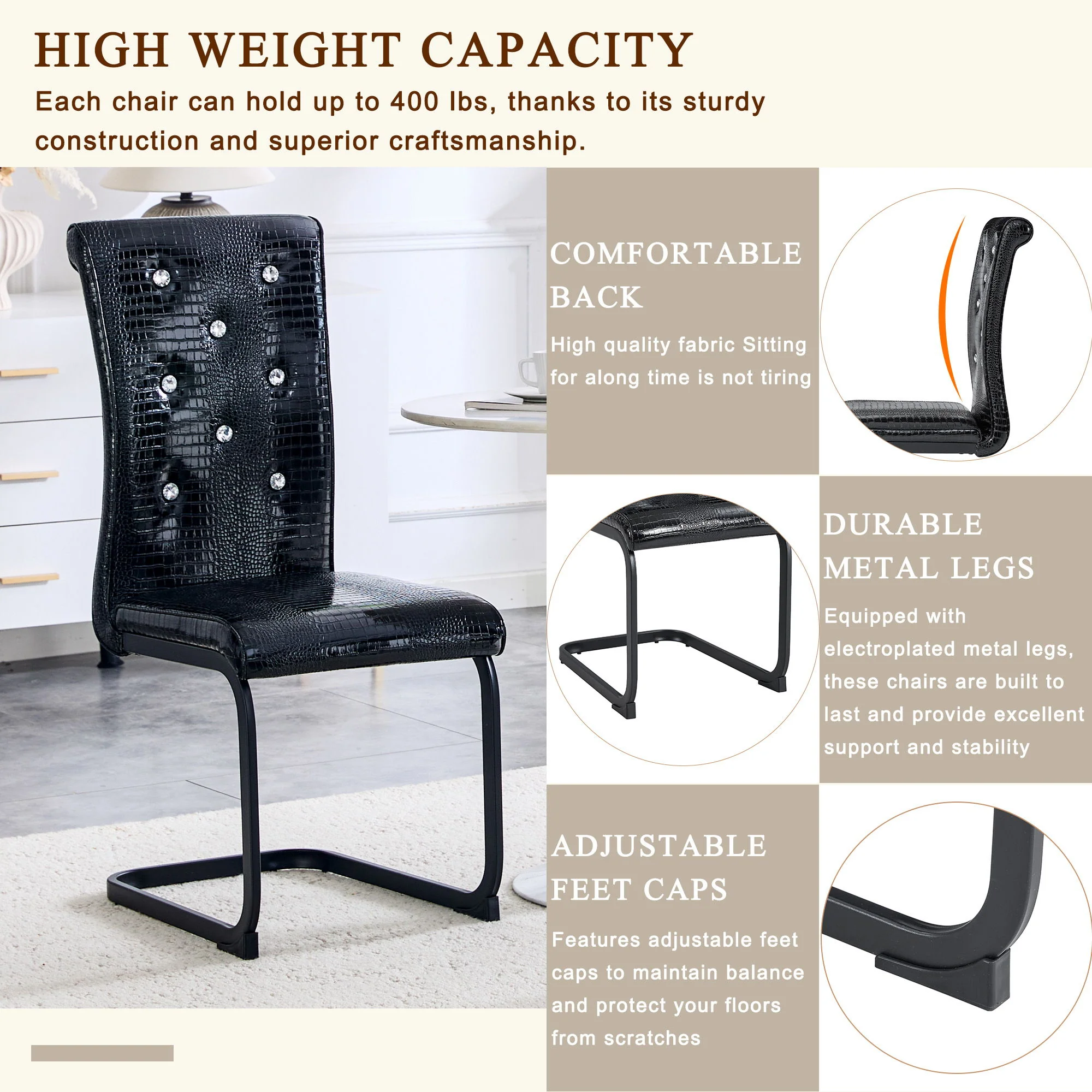 Alligator Skin Upholstered Dining Chairs - Image 4
