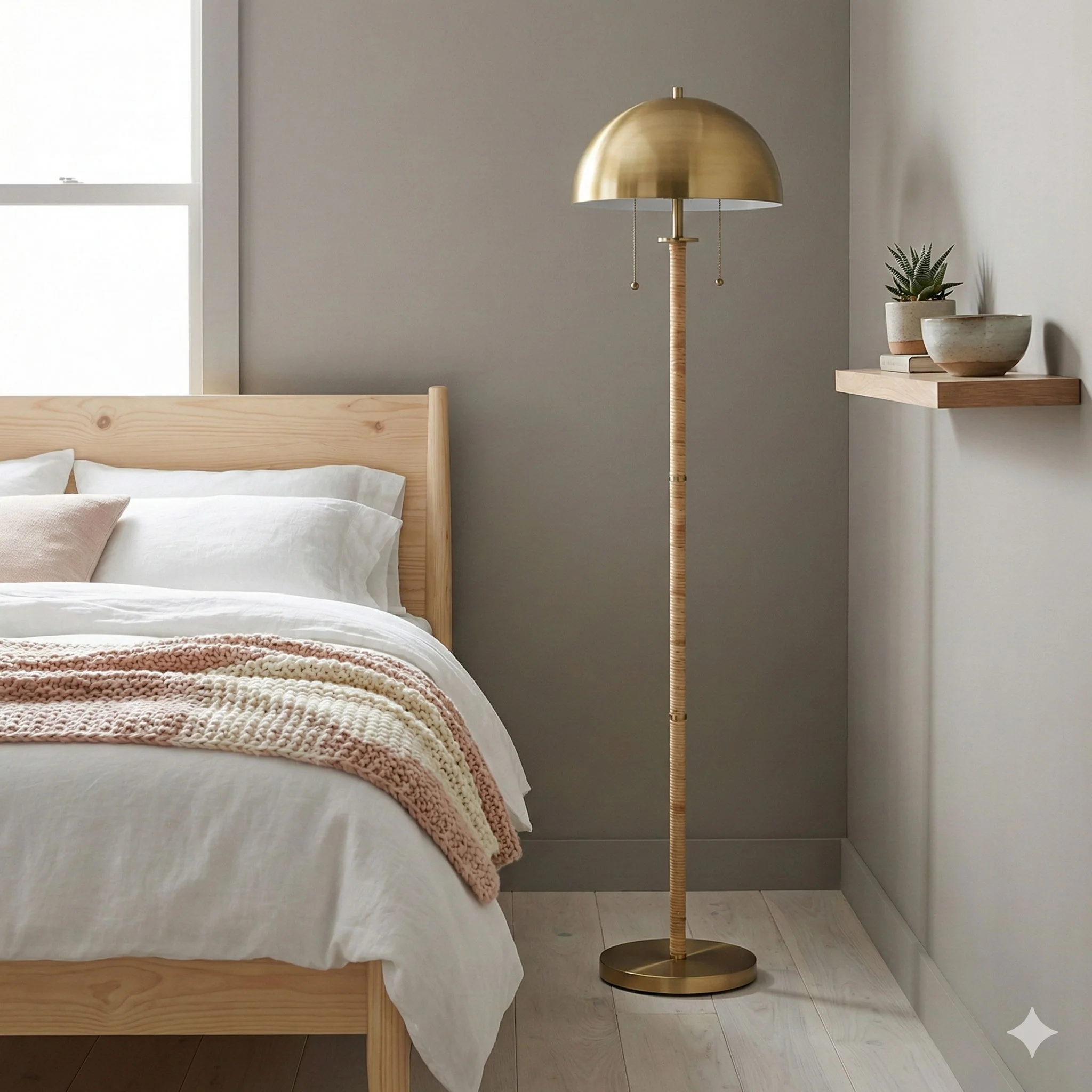 Allure - 2 Light Floor Lamp, Gold, Natural Tube, Double On / Off Pull Chain - Gold / Rattan - Image 2