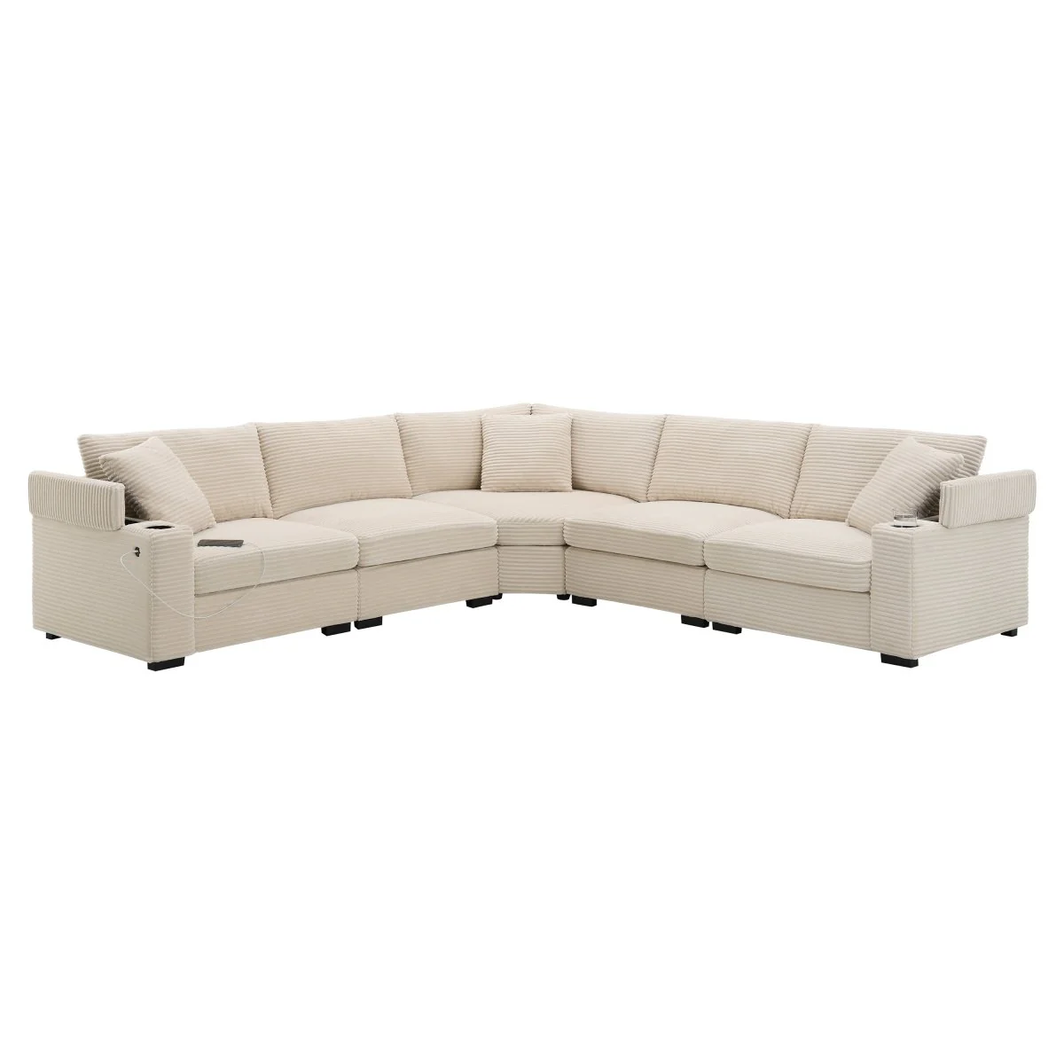 Alondra Corduroy Modular Sectional Sofa with USB and Storage Features - Image 5