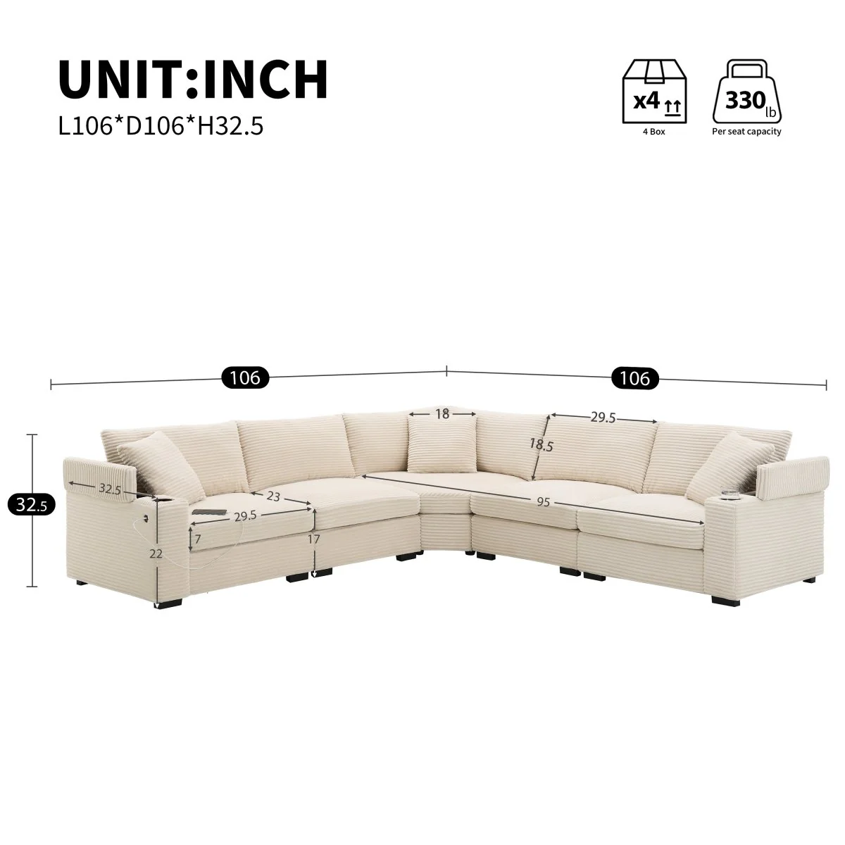 Alondra Corduroy Modular Sectional Sofa with USB and Storage Features - Image 9