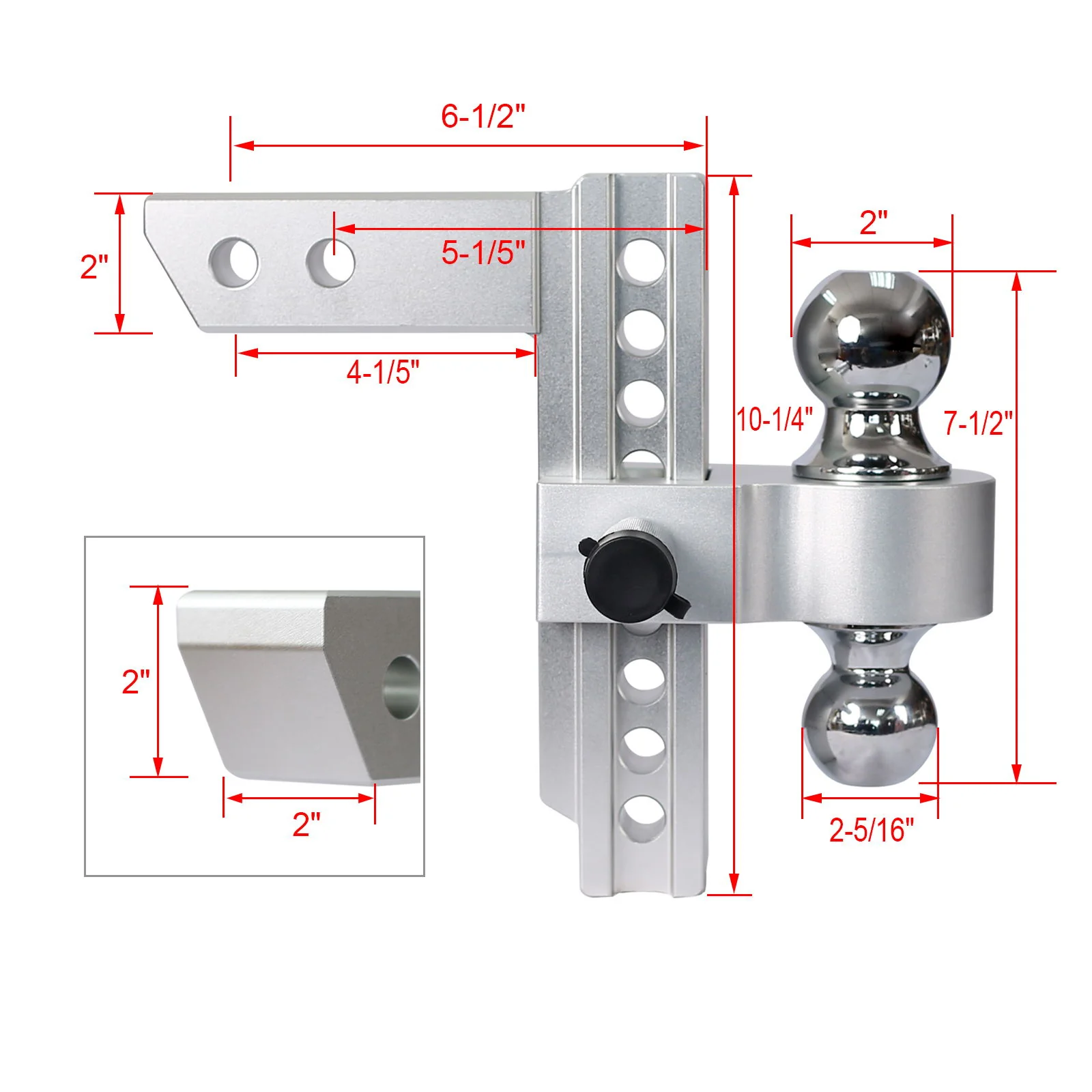 Alu - Adjustable Trailer Drop Hitch 2" Receiver 8" Adjustable - Silver - Image 8