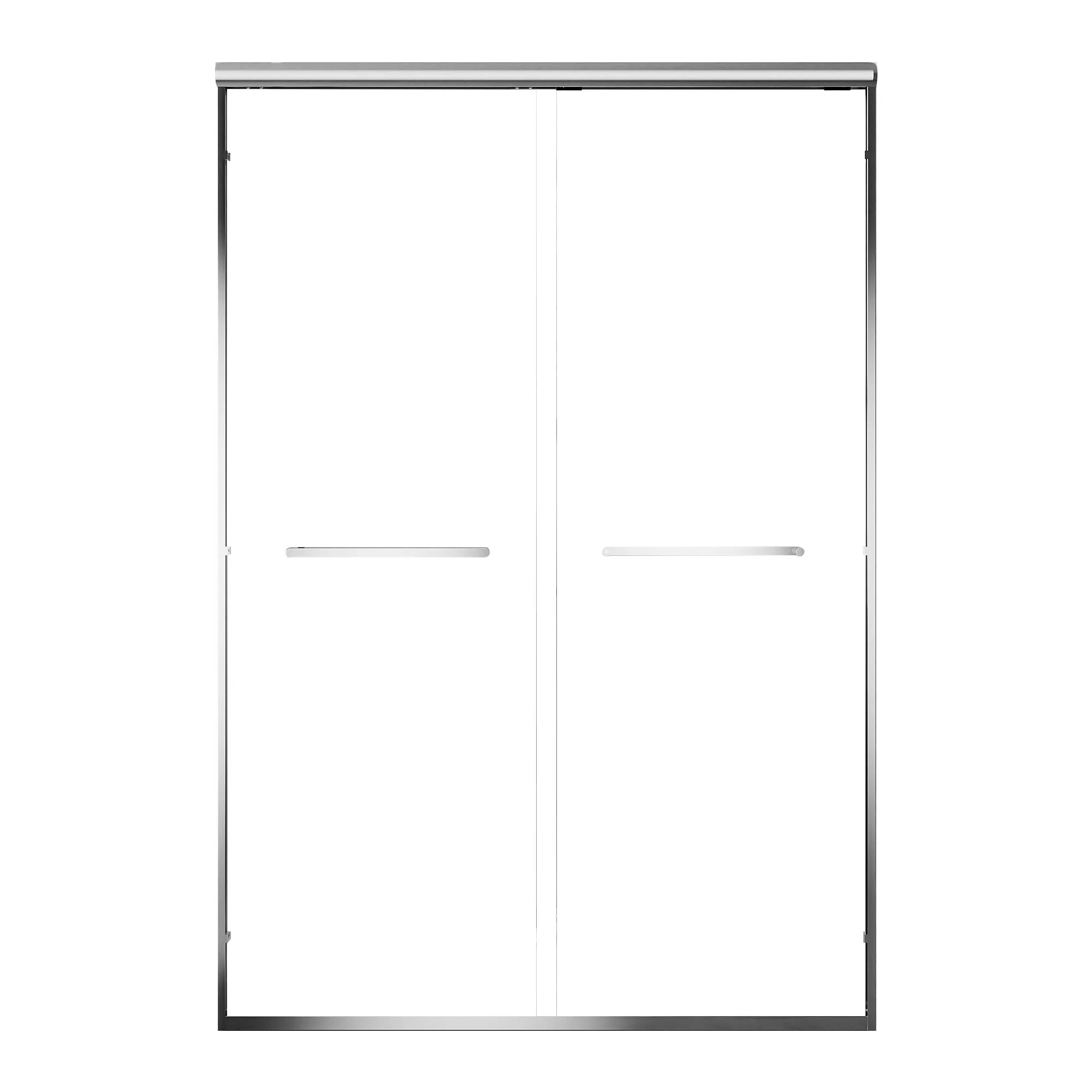 Aluminum Frame Double Double Soft Close Shower Door, Tempered Glass And Dual Stainless Steel Handles