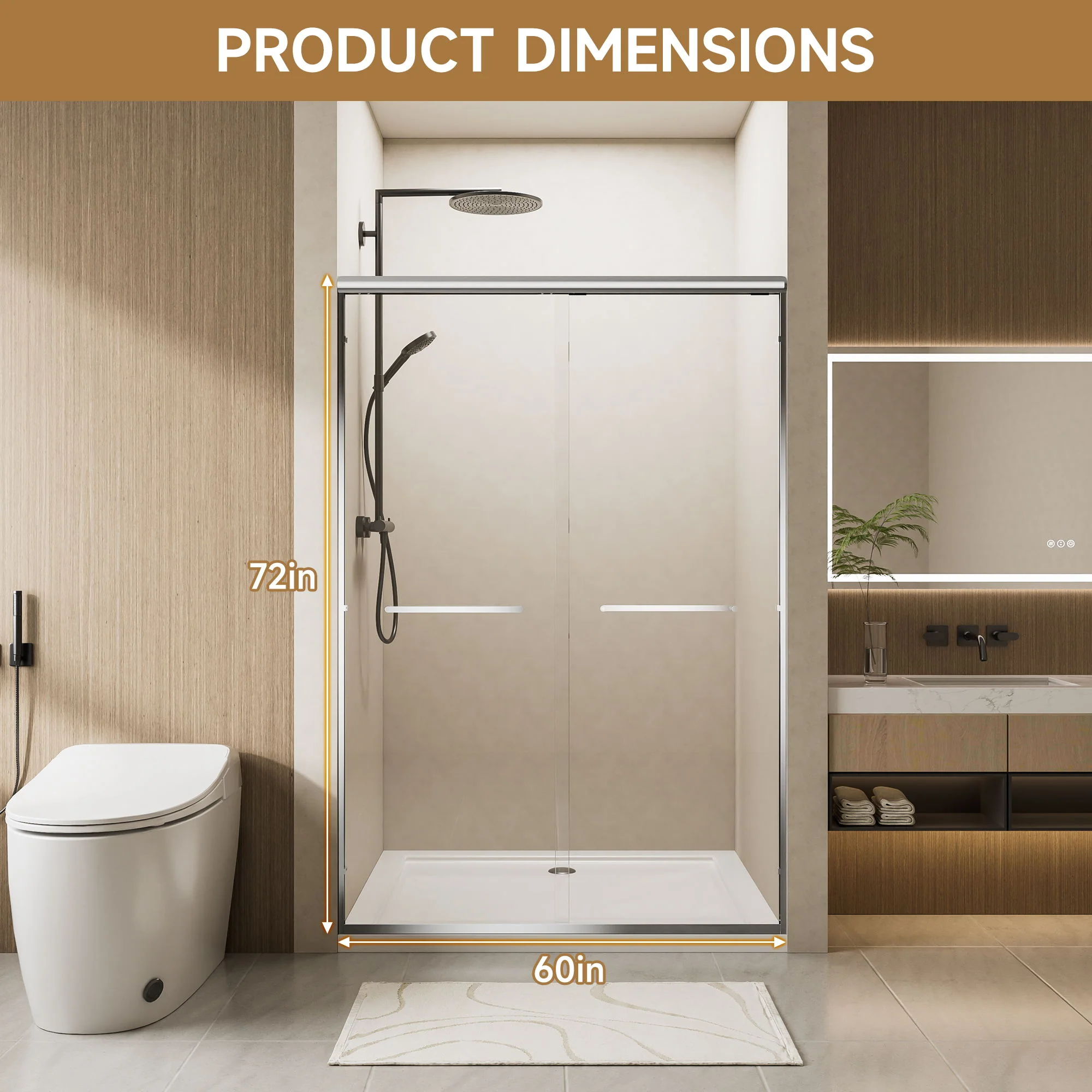 Aluminum Frame Double Double Soft Close Shower Door, Tempered Glass And Dual Stainless Steel Handles - Image 9