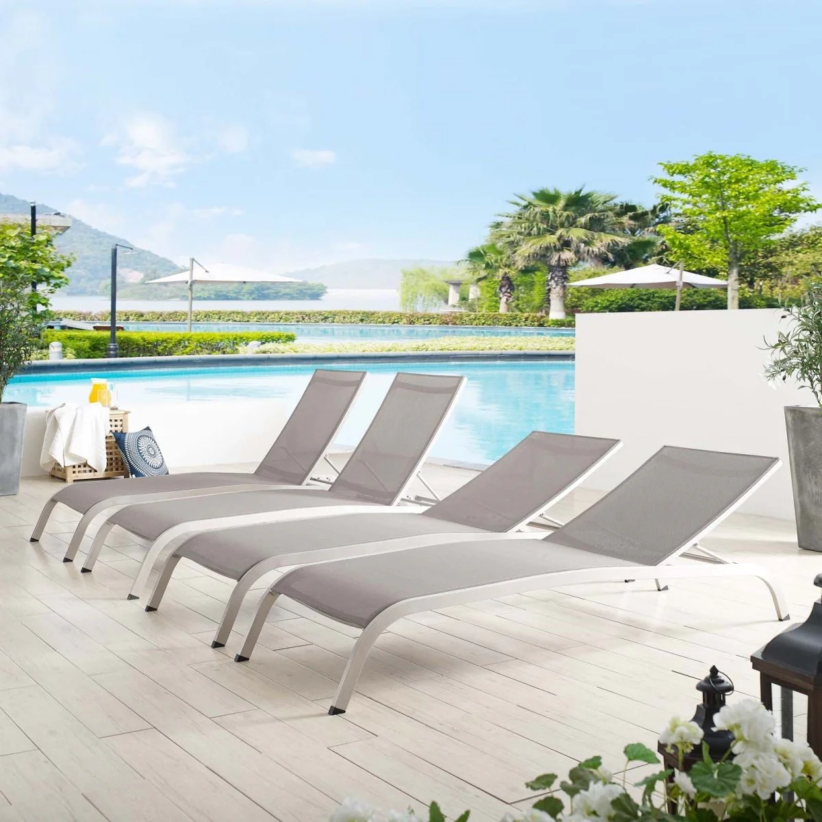 Aluminum Mesh Outdoor Patio Chaise Lounge Chair & Side Table Set – Multiple Configurations - Image 65