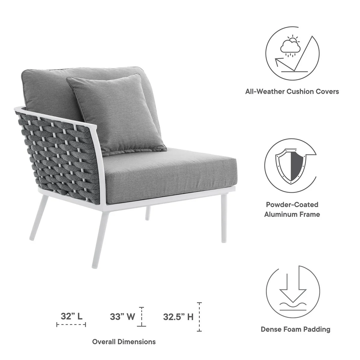 Aluminum Outdoor Armchair with Rope Back - Sleek Modern Patio Seating for Outdoors - Image 2
