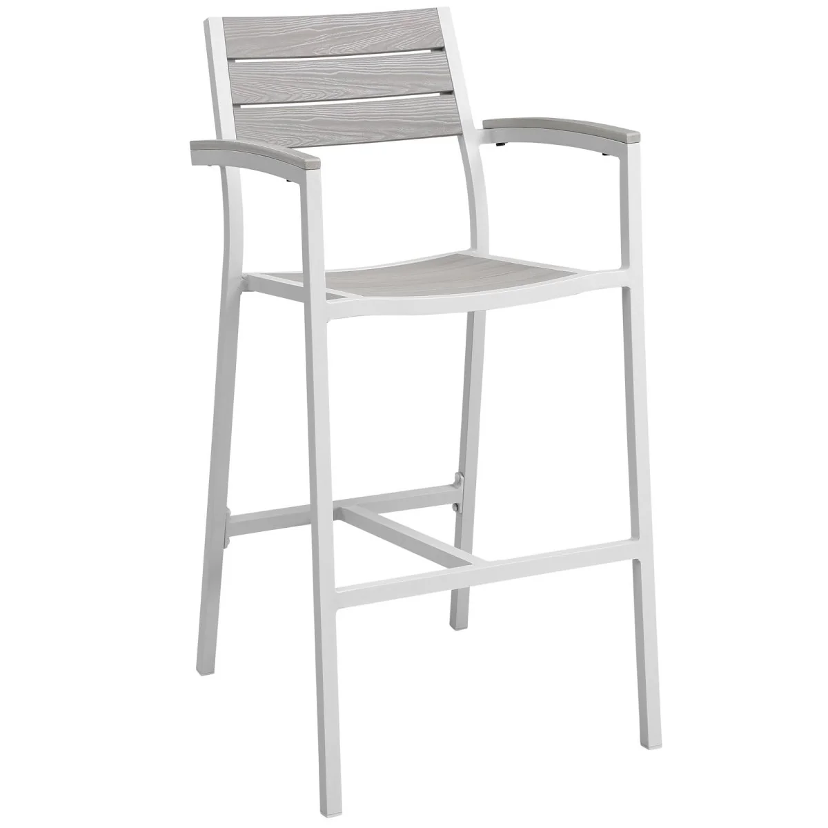 Aluminum Outdoor Bar Stool Set of 2 with Wood Slats for Patio and Deck - Image 6