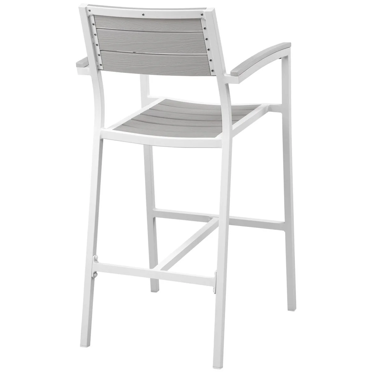 Aluminum Outdoor Bar Stool Set of 2 with Wood Slats for Patio and Deck - Image 8