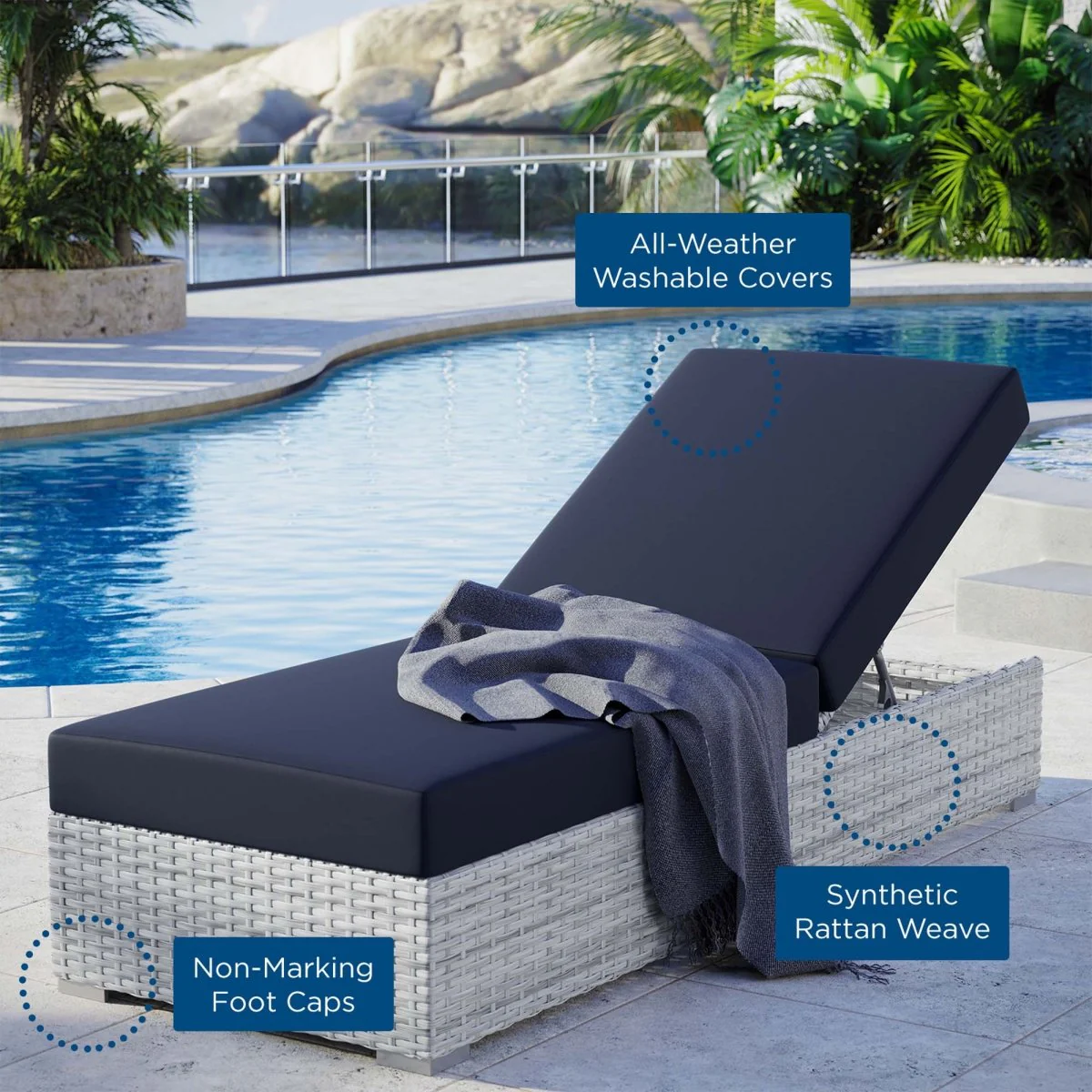 Aluminum Outdoor Chaise Lounge with Adjustable Back for Patio, Pool, Deck Seating - Image 10