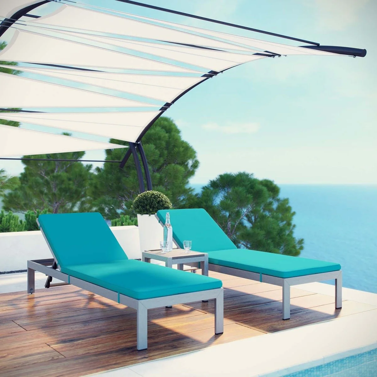 Aluminum Outdoor Chaise Lounge with Cushion, Patio Reclining Lounger Series - Image 14