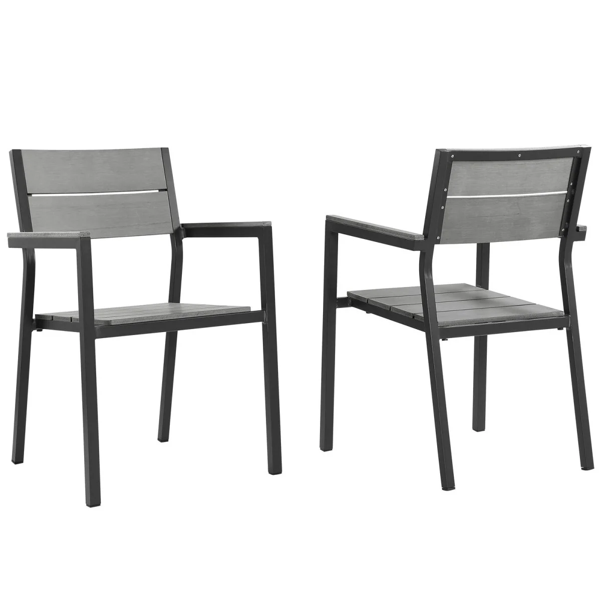 Aluminum Outdoor Dining Armchairs with Wood Slats – Weather-Resistant Patio Seating - Image 5