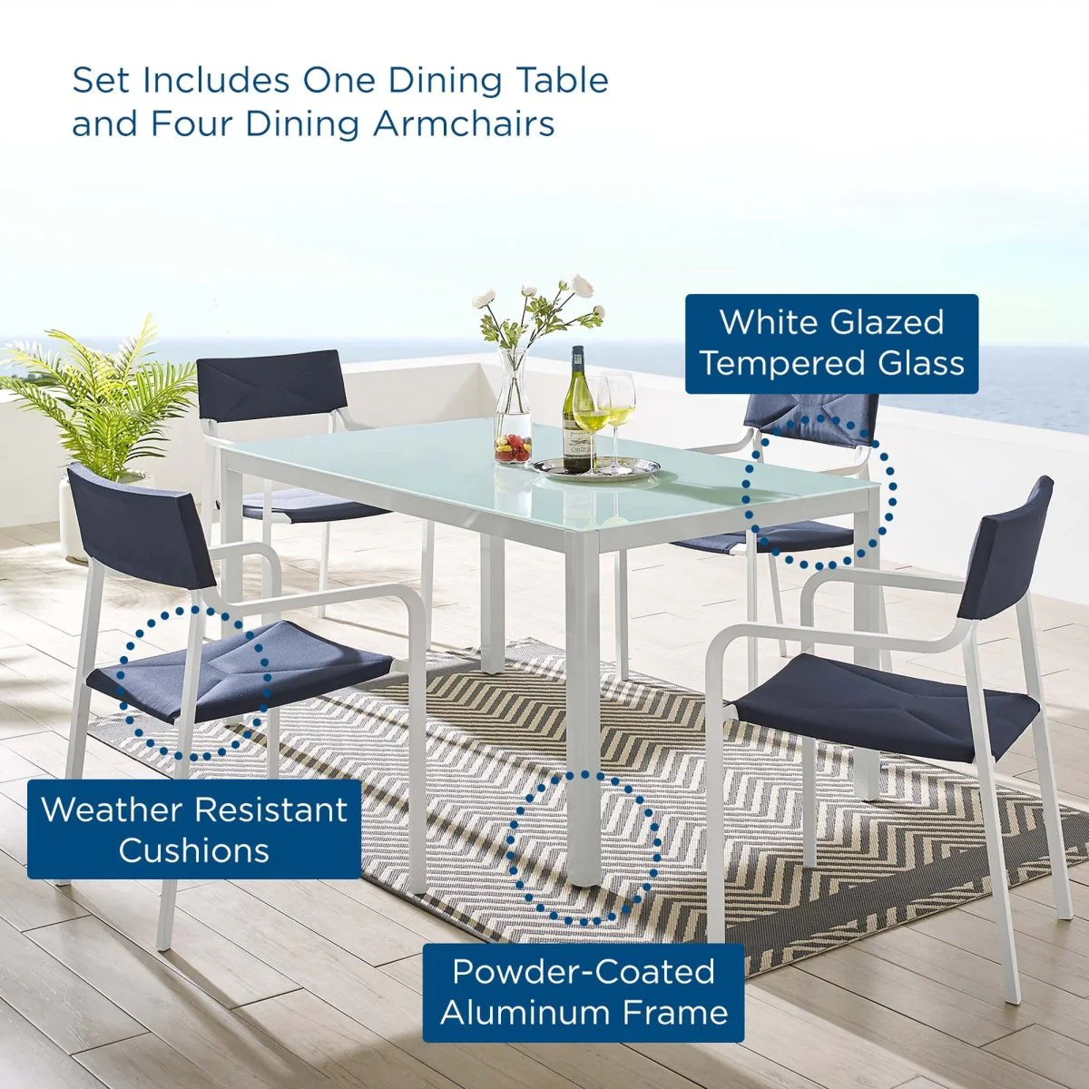 Aluminum Outdoor Dining Set with Table and Chairs for Patio and Garden Entertaining - Image 2