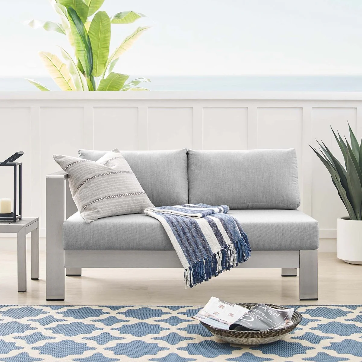 Aluminum Outdoor Left-Arm Loveseat – Sunbrella® Fabric, Outdoor Seating - Image 16
