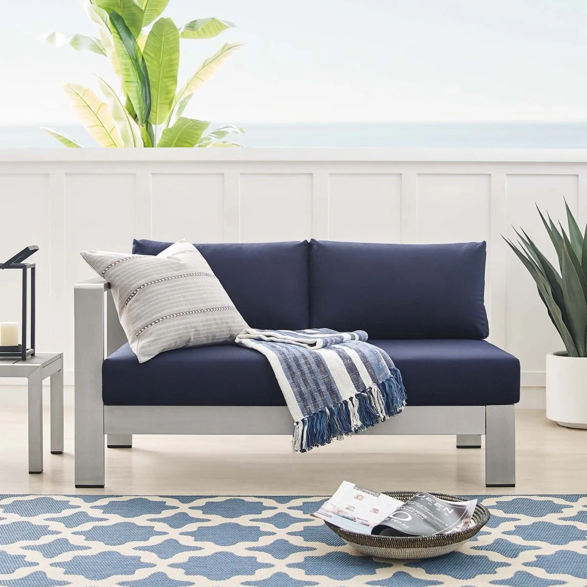 Aluminum Outdoor Left-Arm Loveseat – Sunbrella® Fabric, Outdoor Seating - Image 8