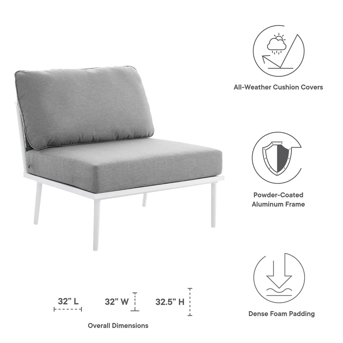 Aluminum Rope Outdoor Armless Chair - Weather-Resistant Patio Seating for Deck and Patio - Image 10
