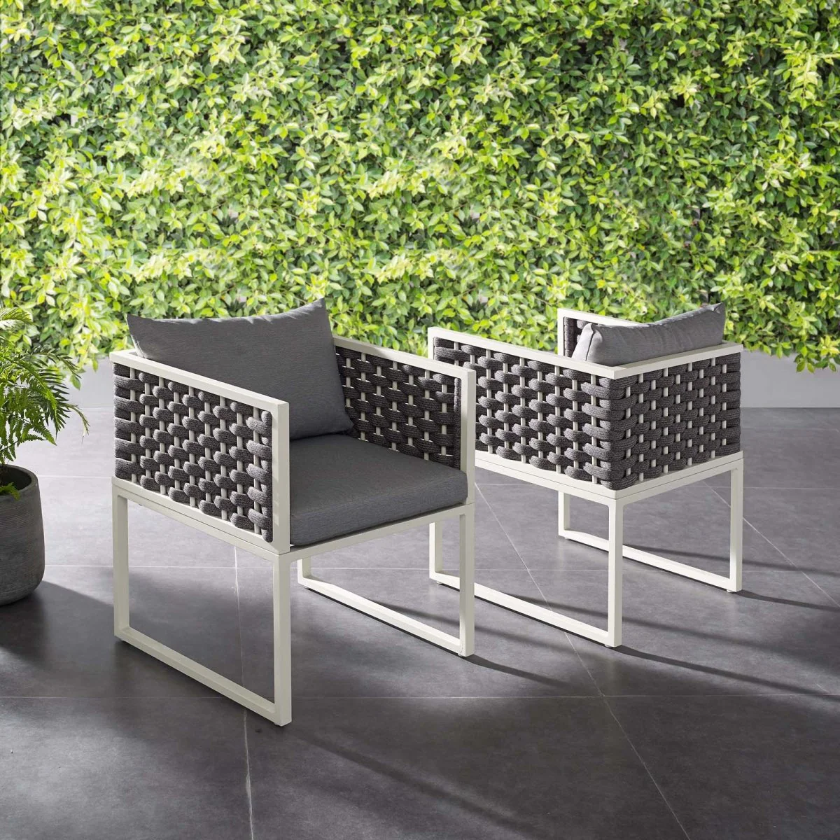 Aluminum Rope Outdoor Dining Armchairs with Cushions — Modern Patio Seating for Dining - Image 12