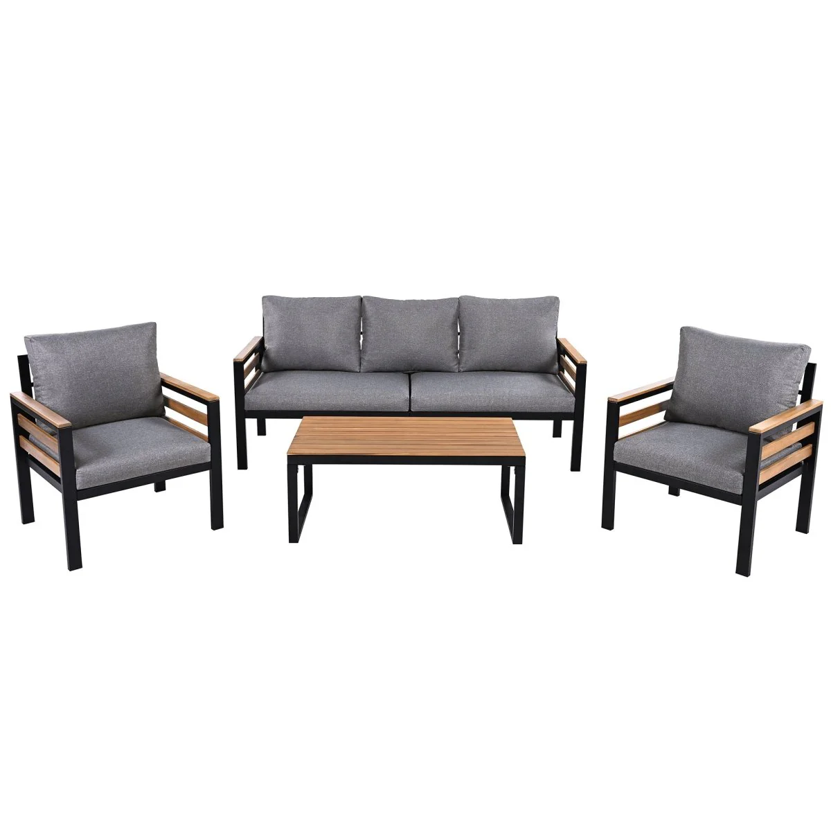 Alvyn 4-Piece Outdoor Sofa Set with Acacia Table and Wood Armrests - Image 4