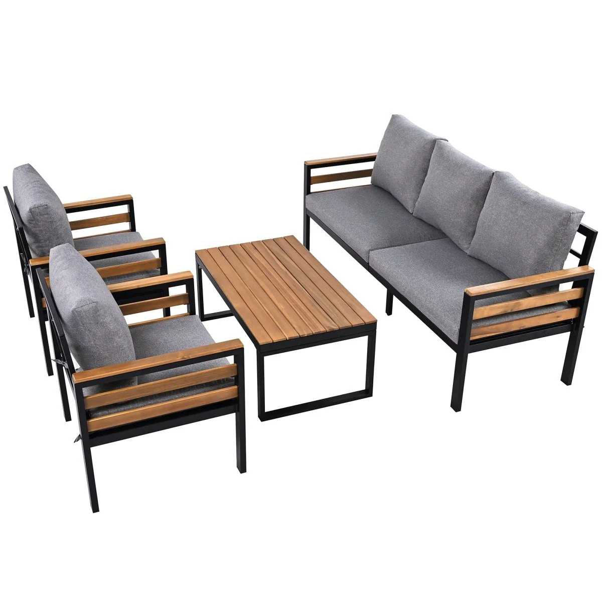 Alvyn 4-Piece Outdoor Sofa Set with Acacia Table and Wood Armrests - Image 5