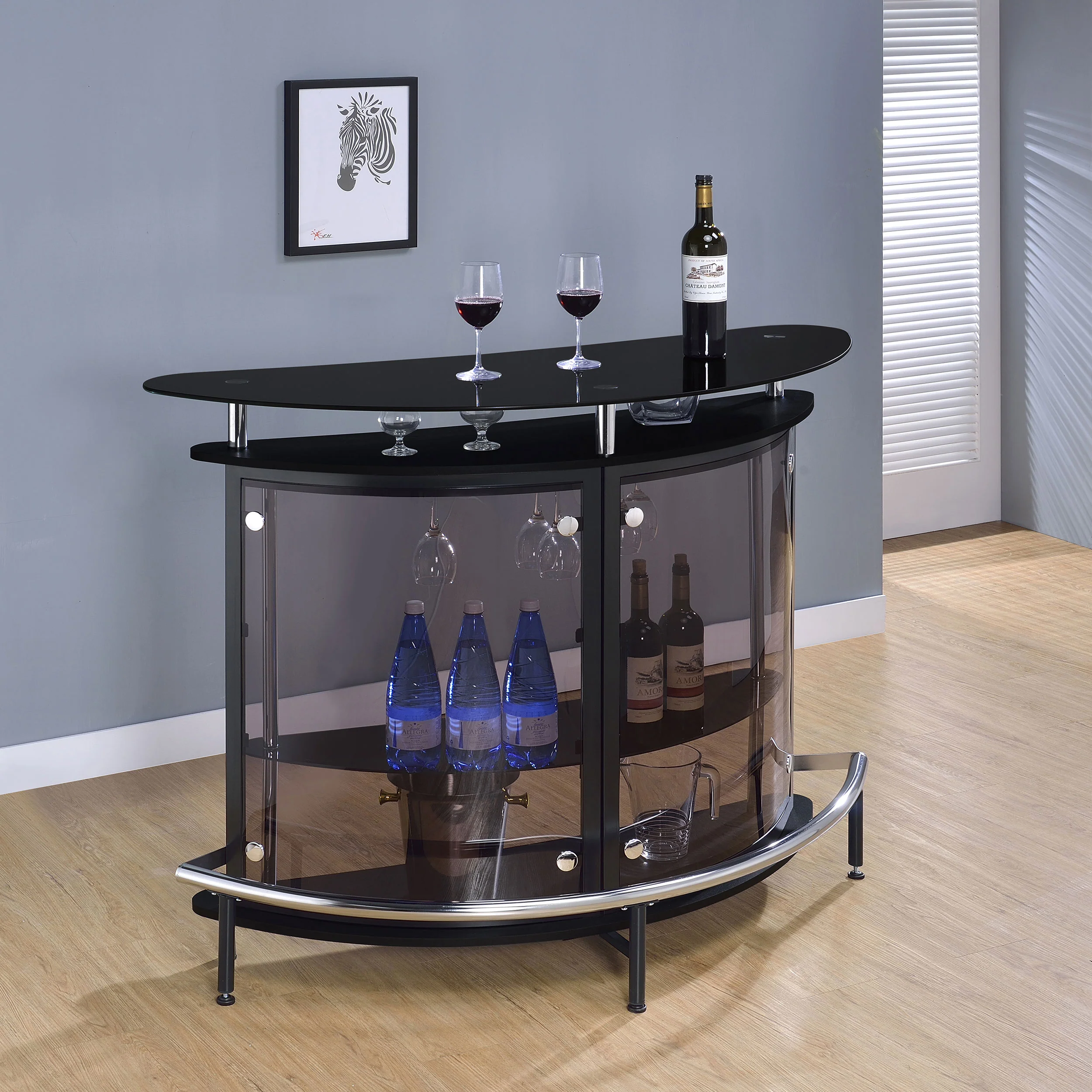 Amarillo Freestanding Glass Top Home Bar Wine Cabinet Black - Image 3