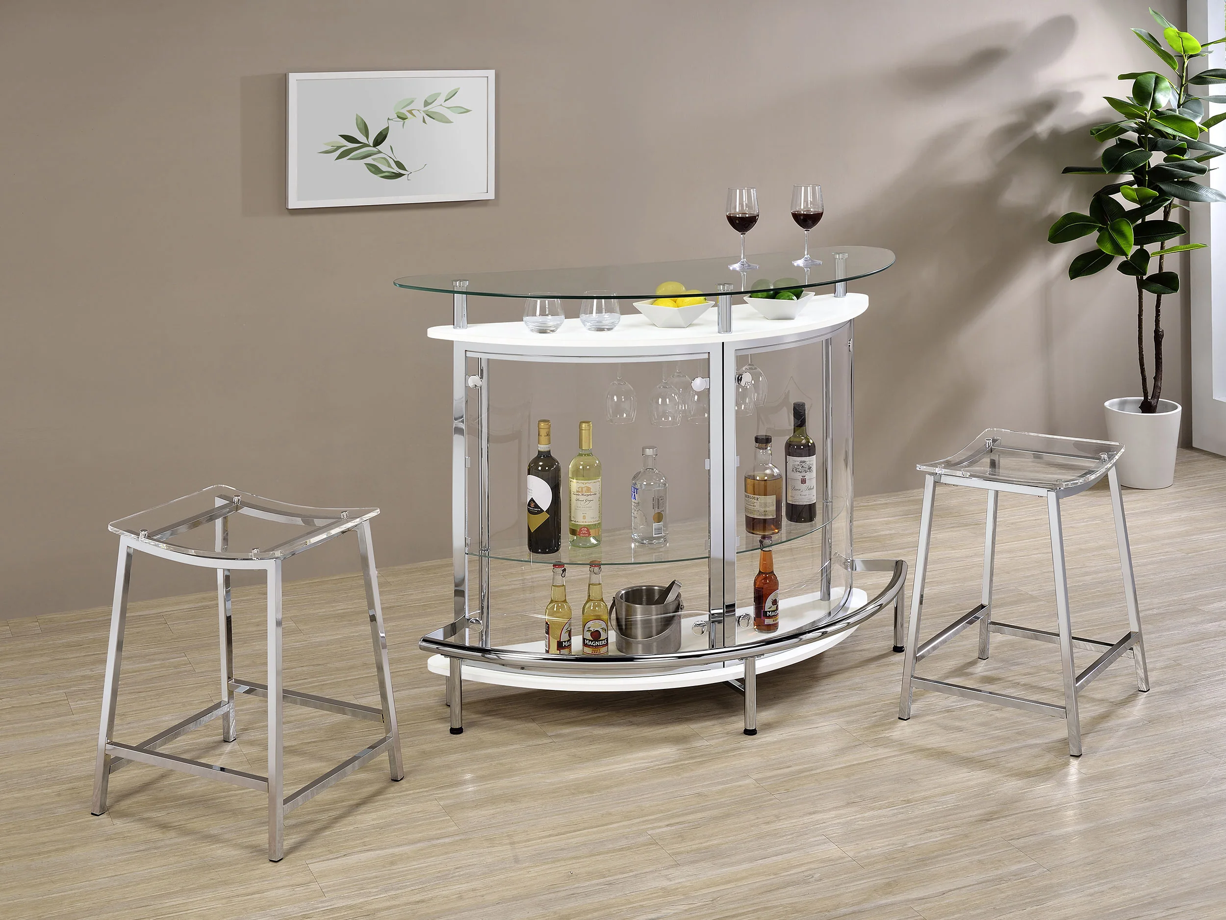 Amarillo White Glass Top Home Bar Wine Cabinet - Image 12