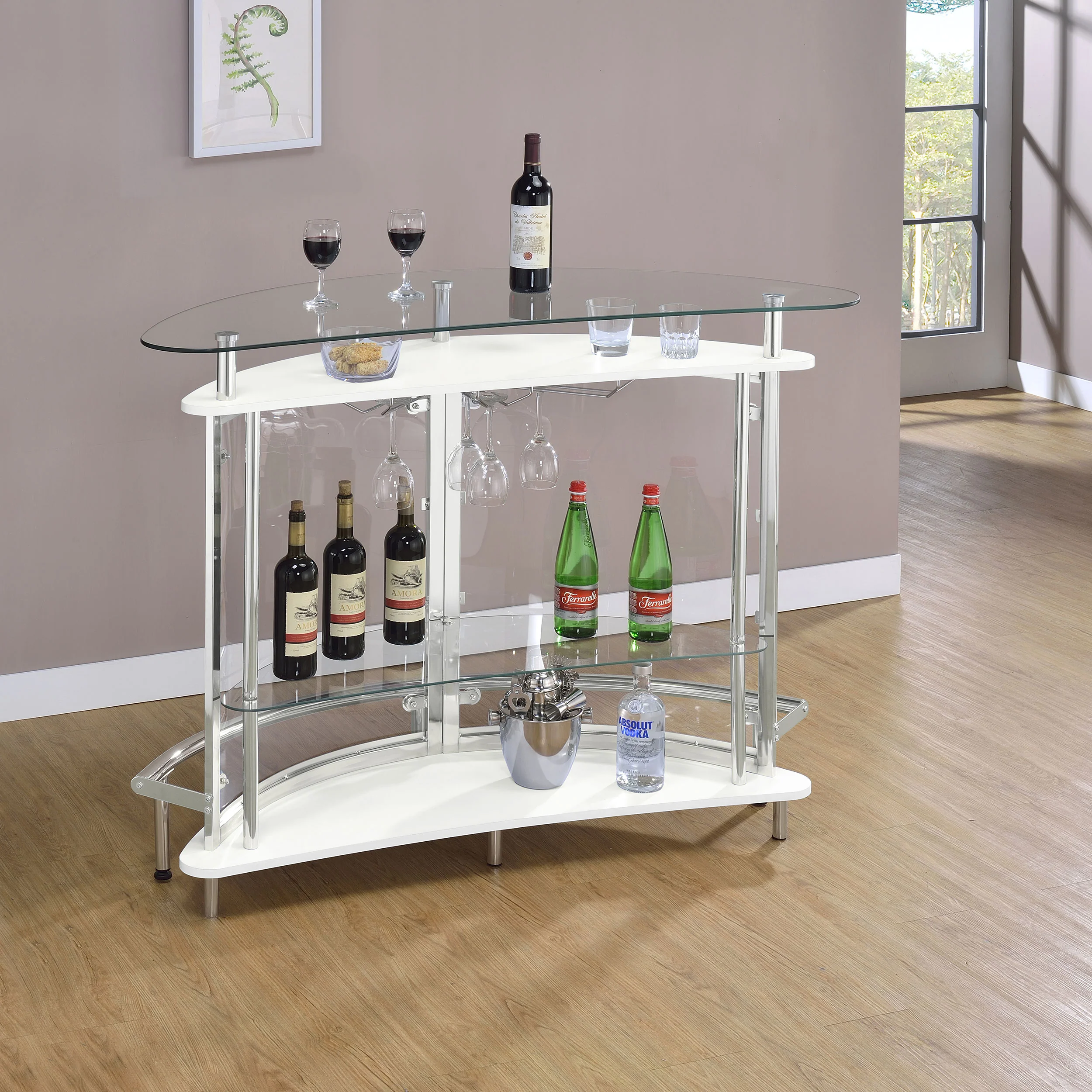 Amarillo White Glass Top Home Bar Wine Cabinet - Image 5