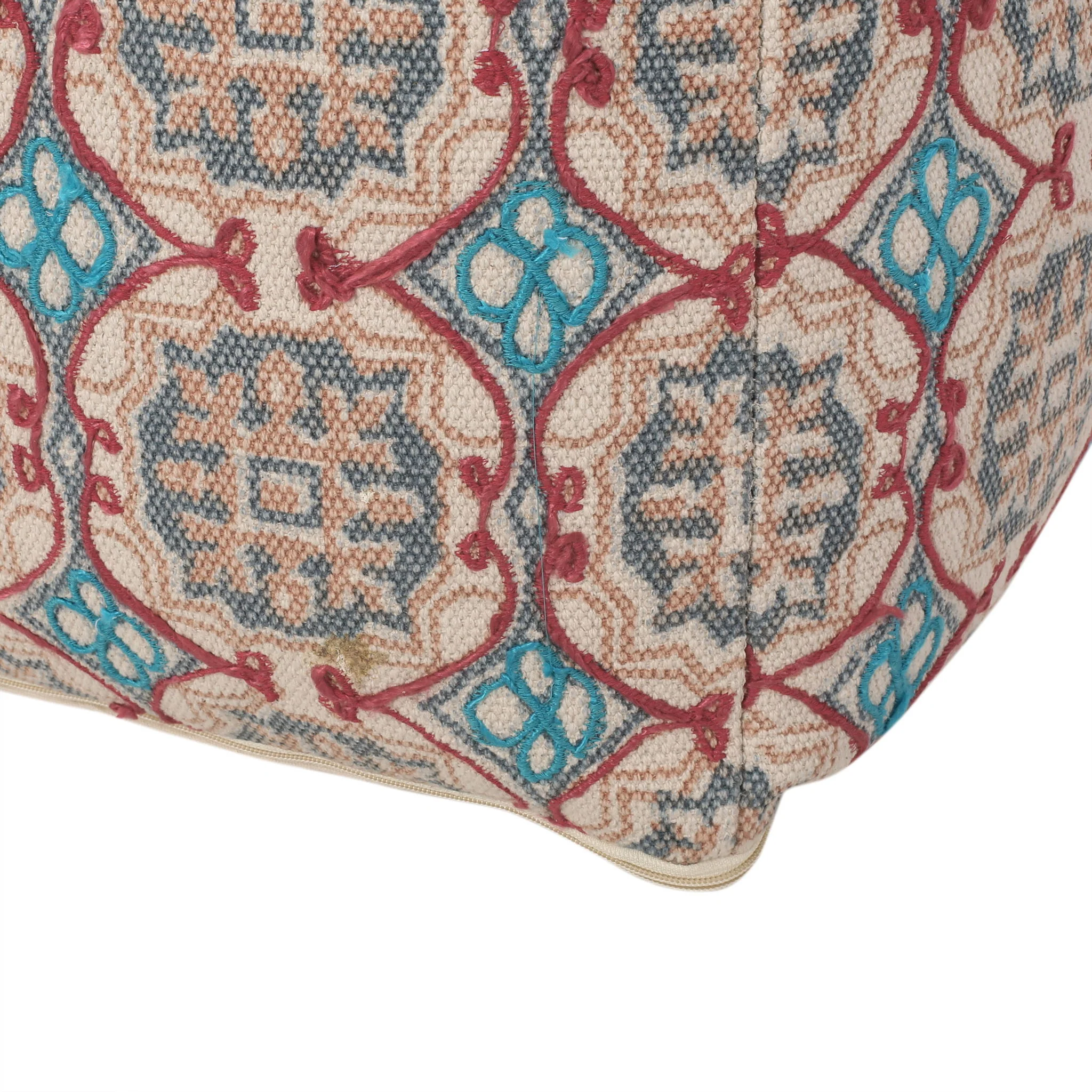 Amelia - Handcrafted Fabric Pouf, Rustic Elegance - Multicolored - Image 3