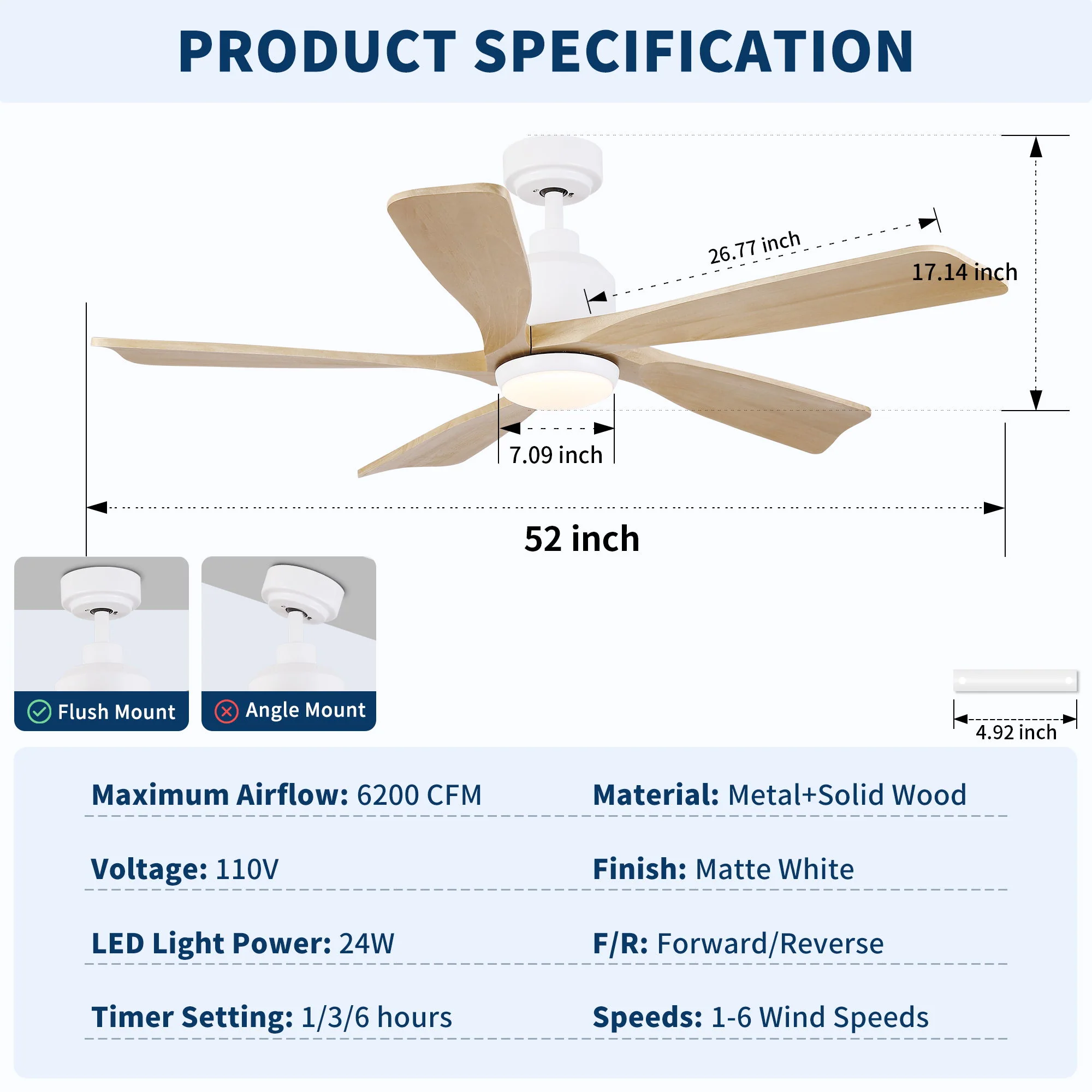American Farmhouse Ceiling Fan With Light Quiet DC Motor - Image 4