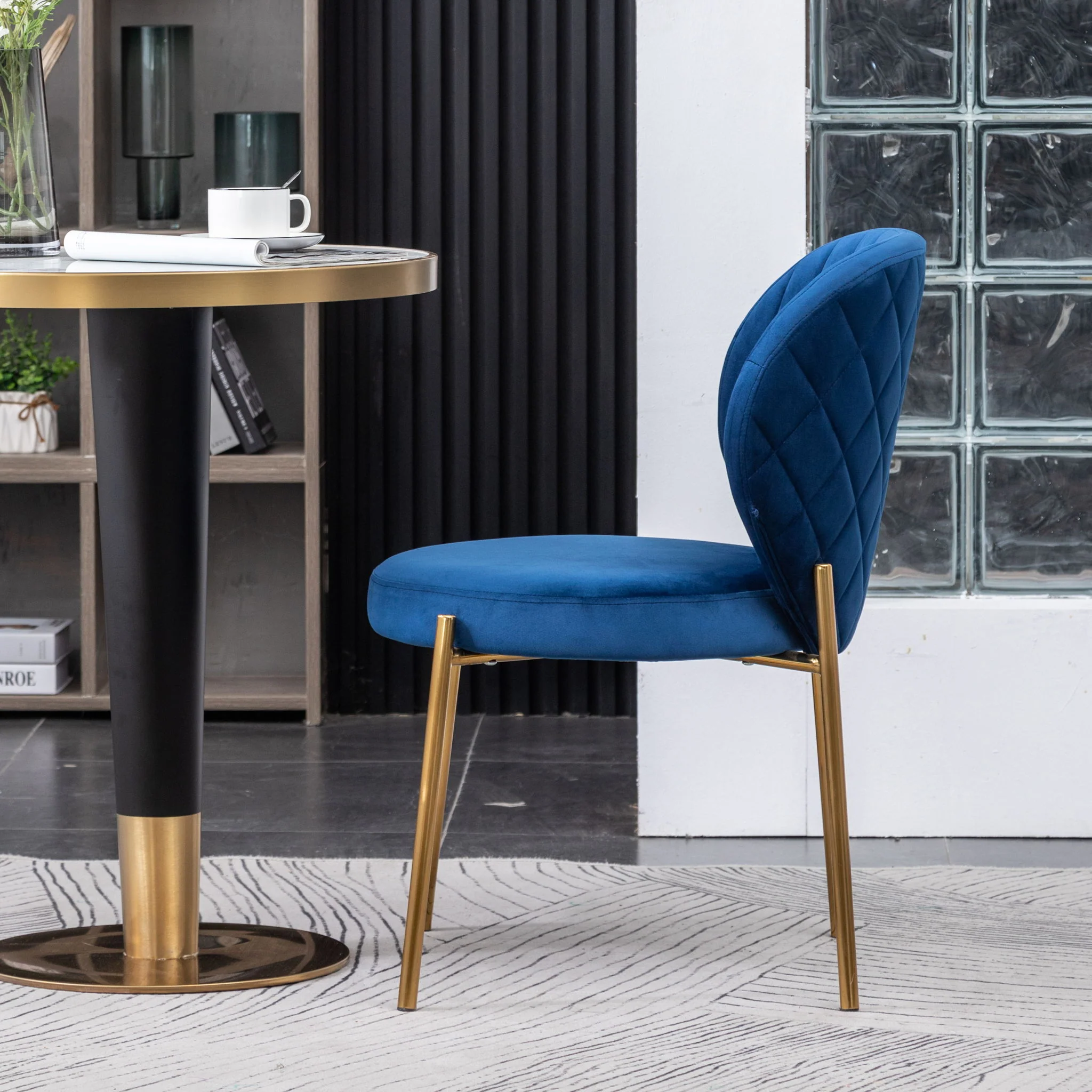 Amoa - Contemporary Velvet Upholstery Dining Chair - Blue - Image 3