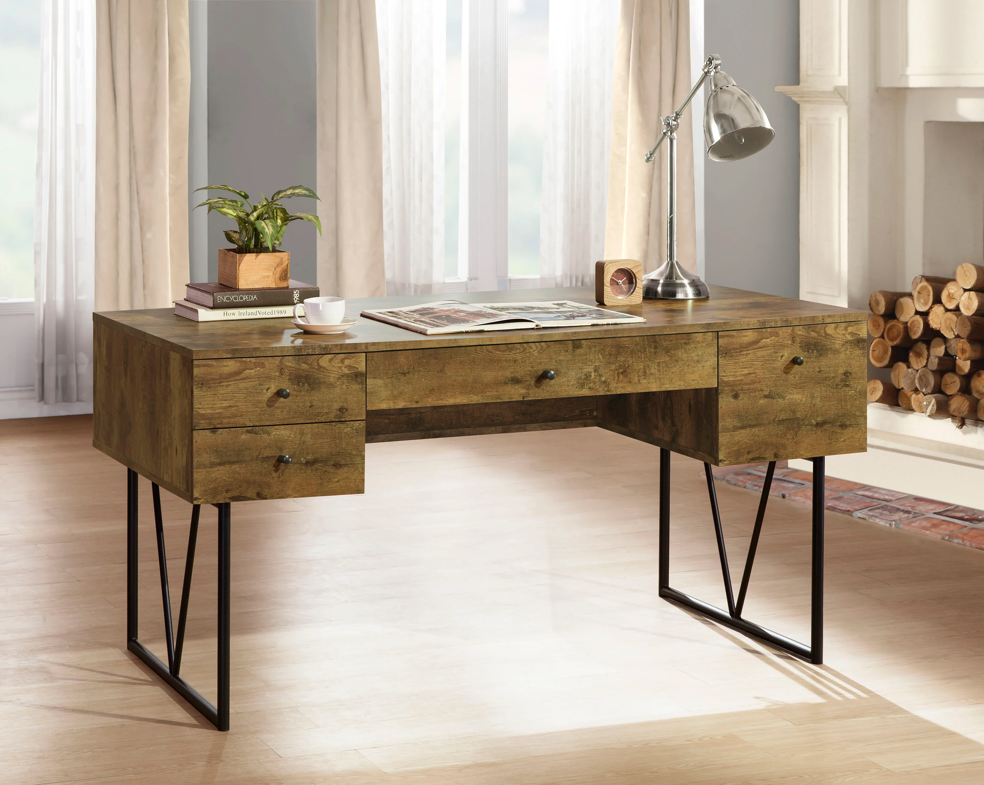 Analiese 63-inch 4-Drawer Writing Desk in Rustic Nutmeg - Image 3