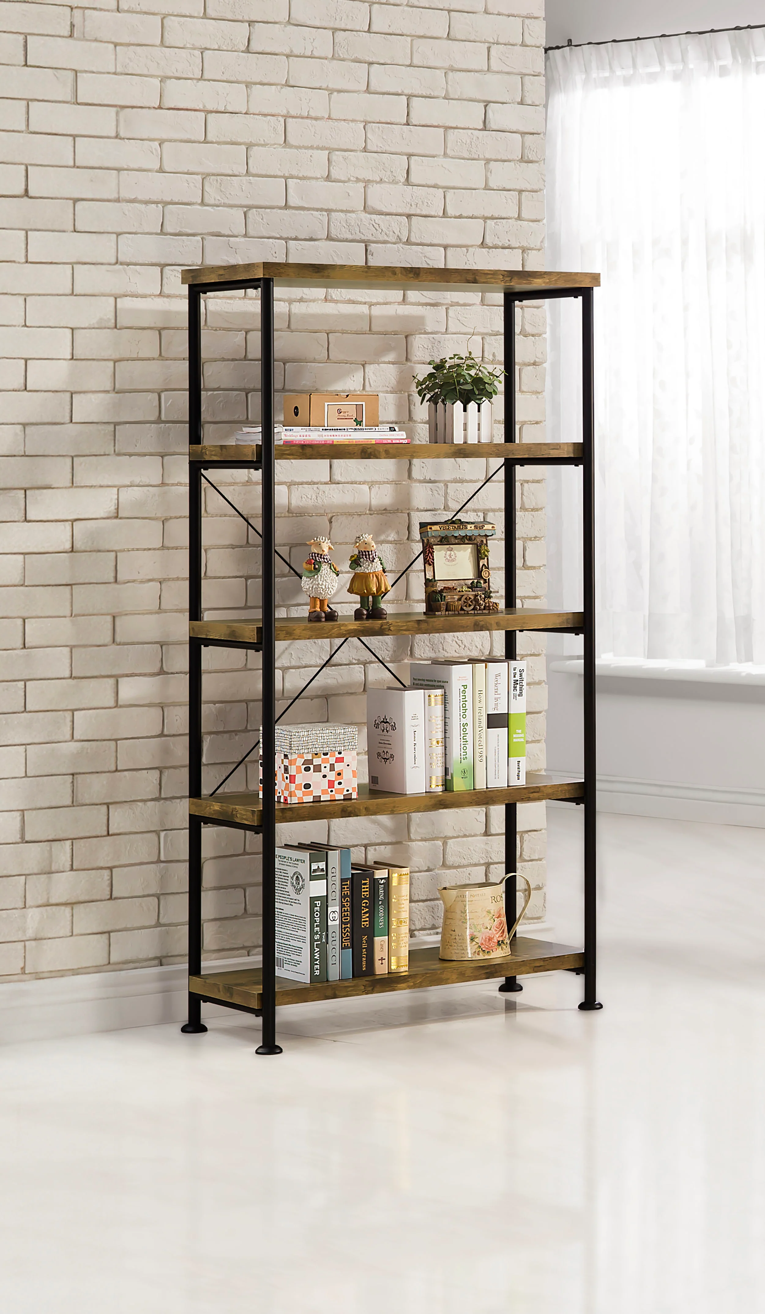Analiese 63-Inch 4-Shelf Bookshelf in Rustic Nutmeg - Image 5