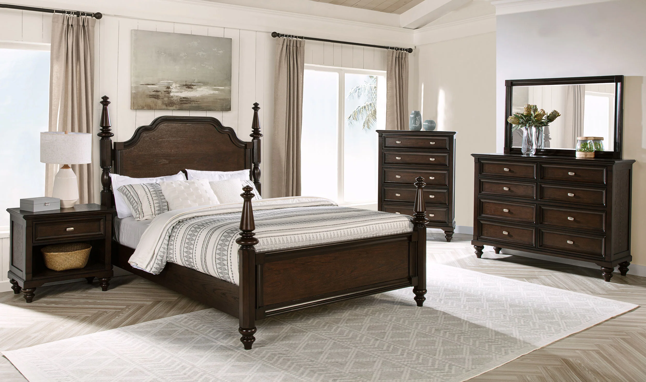 Andover 63-inch Four Poster Eastern King Bed Dark Oak - Image 8