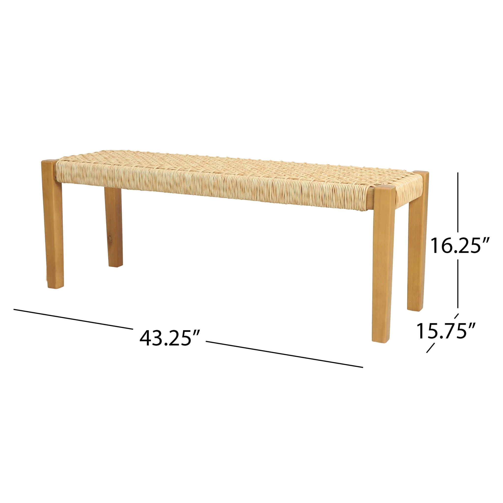 Angie - Bench Outdoor Seating Acacia Wood Faux Rattan - Teak - Image 8