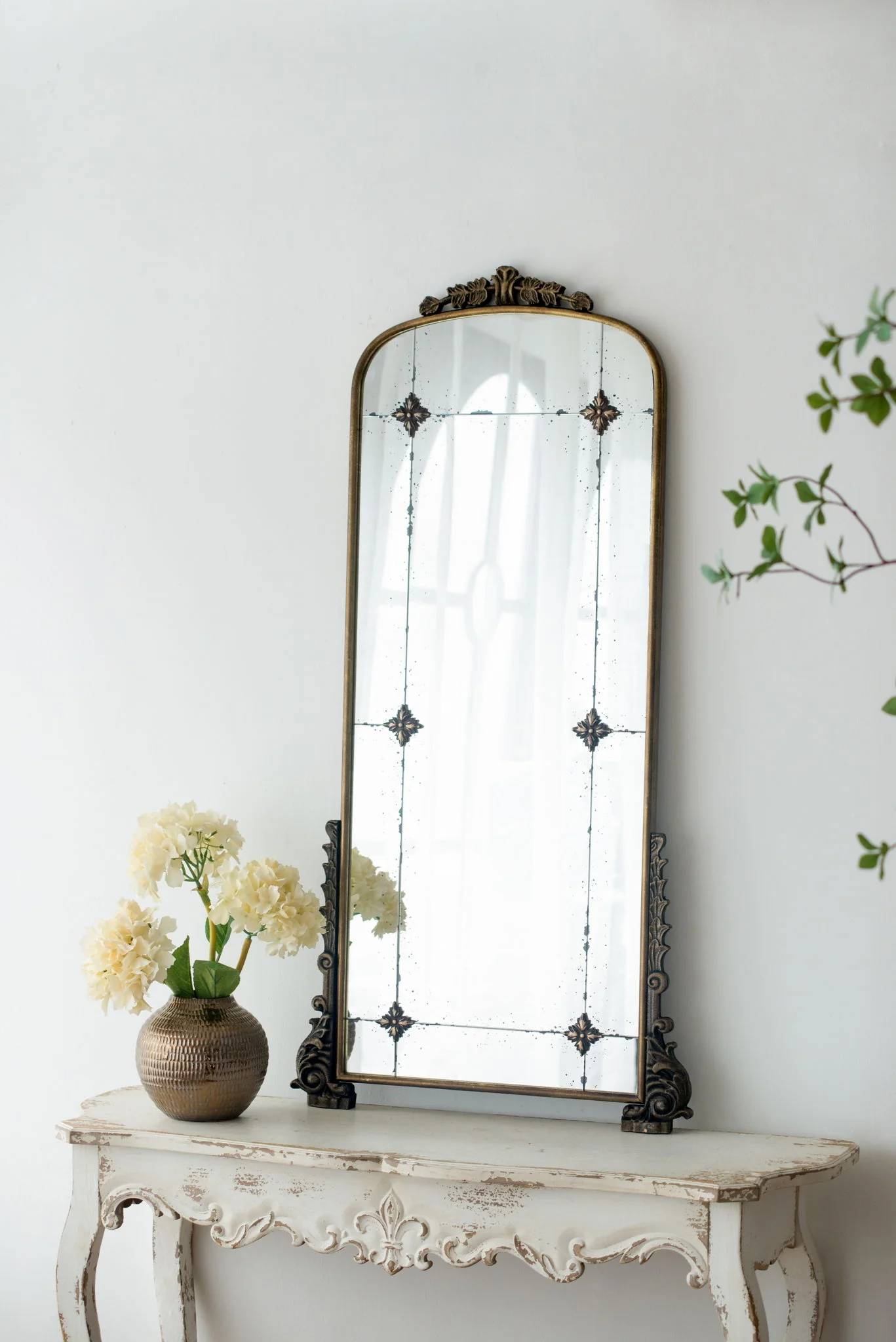 Antique Arched Mirror With Metal Frame, Full Length Mirror For Living Room Bathroom Entryway - Gold - Image 7
