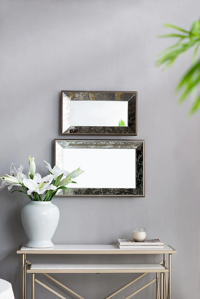 Antique Rectangle Mirror With Floral Accents, Mirrored Display Tray, Hanging Wall Mirror - Image 15