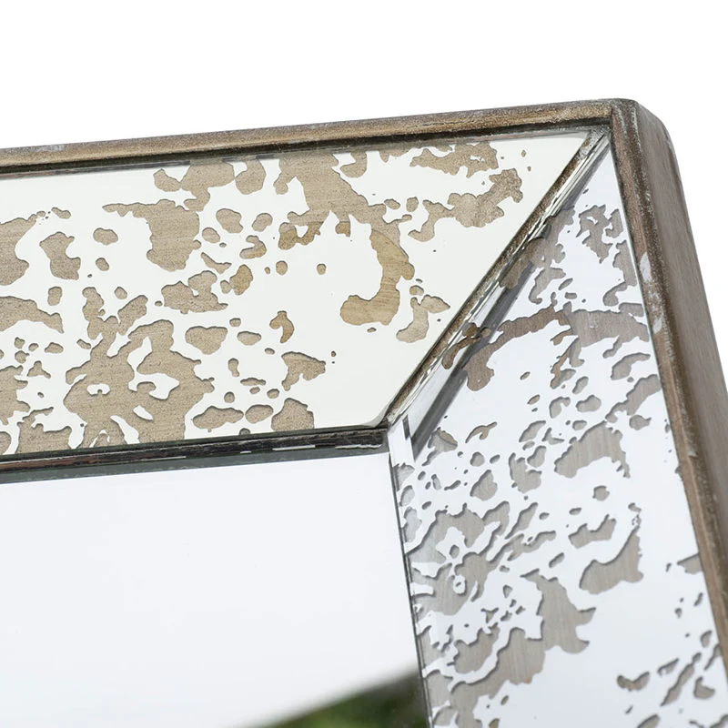 Antique Rectangle Mirror With Floral Accents, Mirrored Display Tray, Hanging Wall Mirror - Image 7