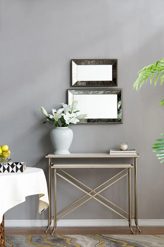 Antique Rectangle Mirror With Floral Accents, Mirrored Display Tray, Hanging Wall Mirror - Image 9