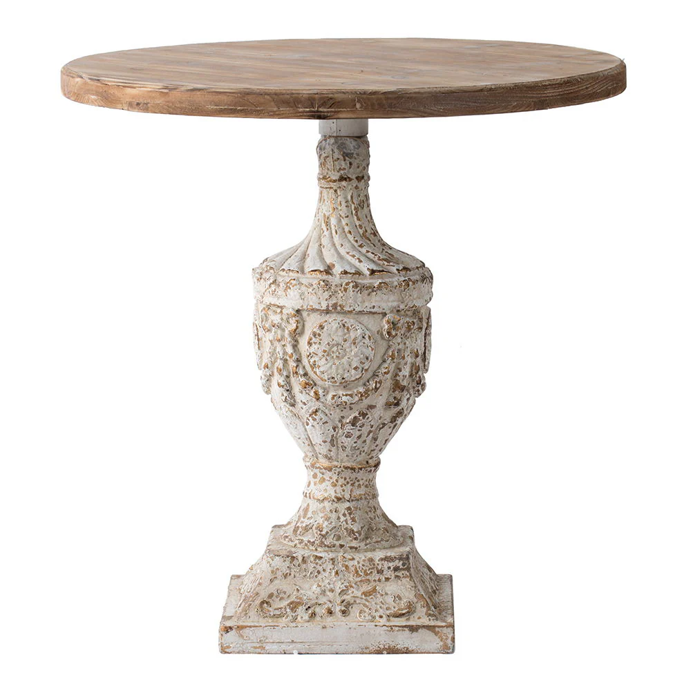 Antique Round Wood Table - Antique White / Gray - Image 6